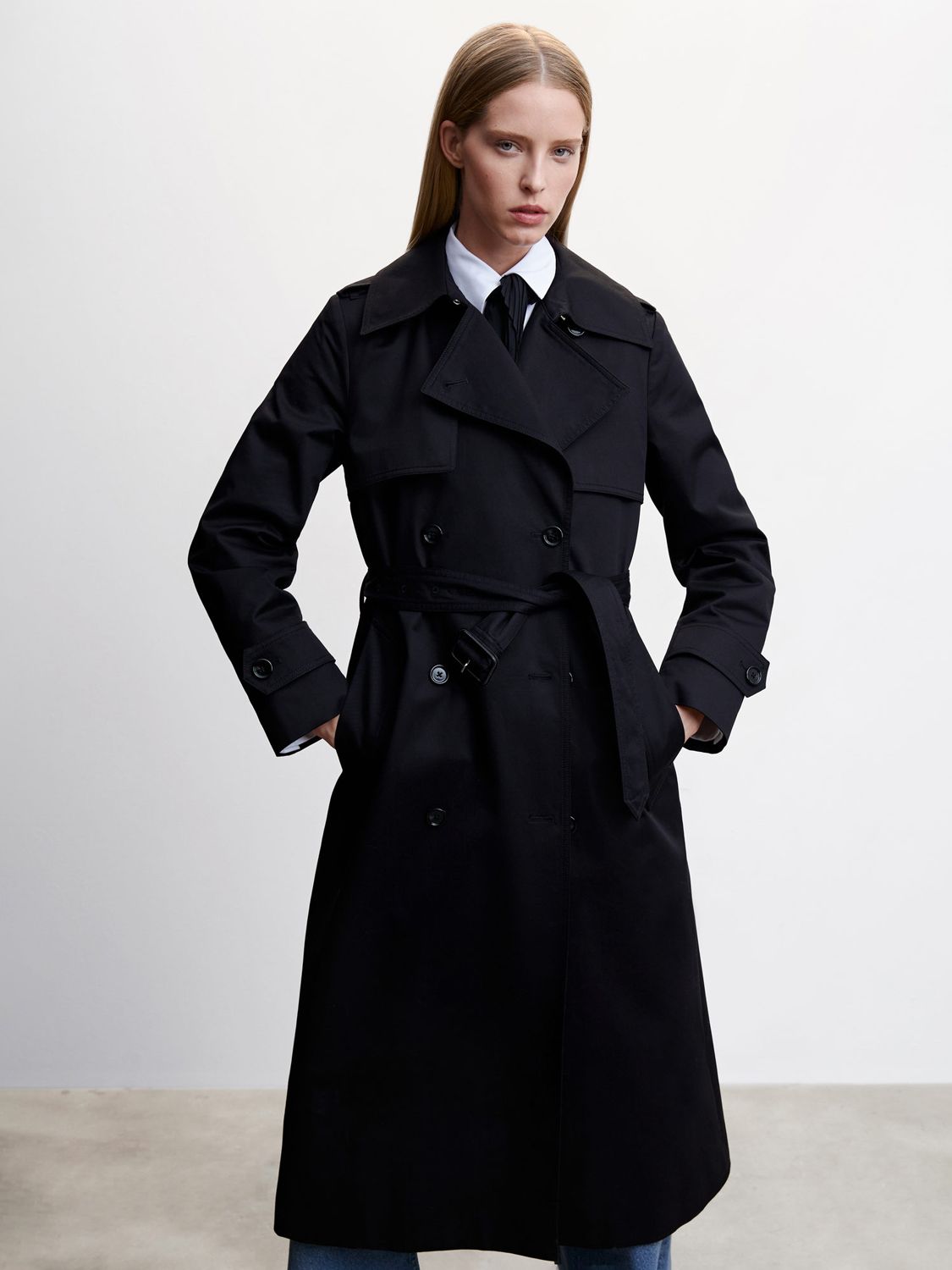 Mango Lolipop Double Breasted Trench Coat, Black