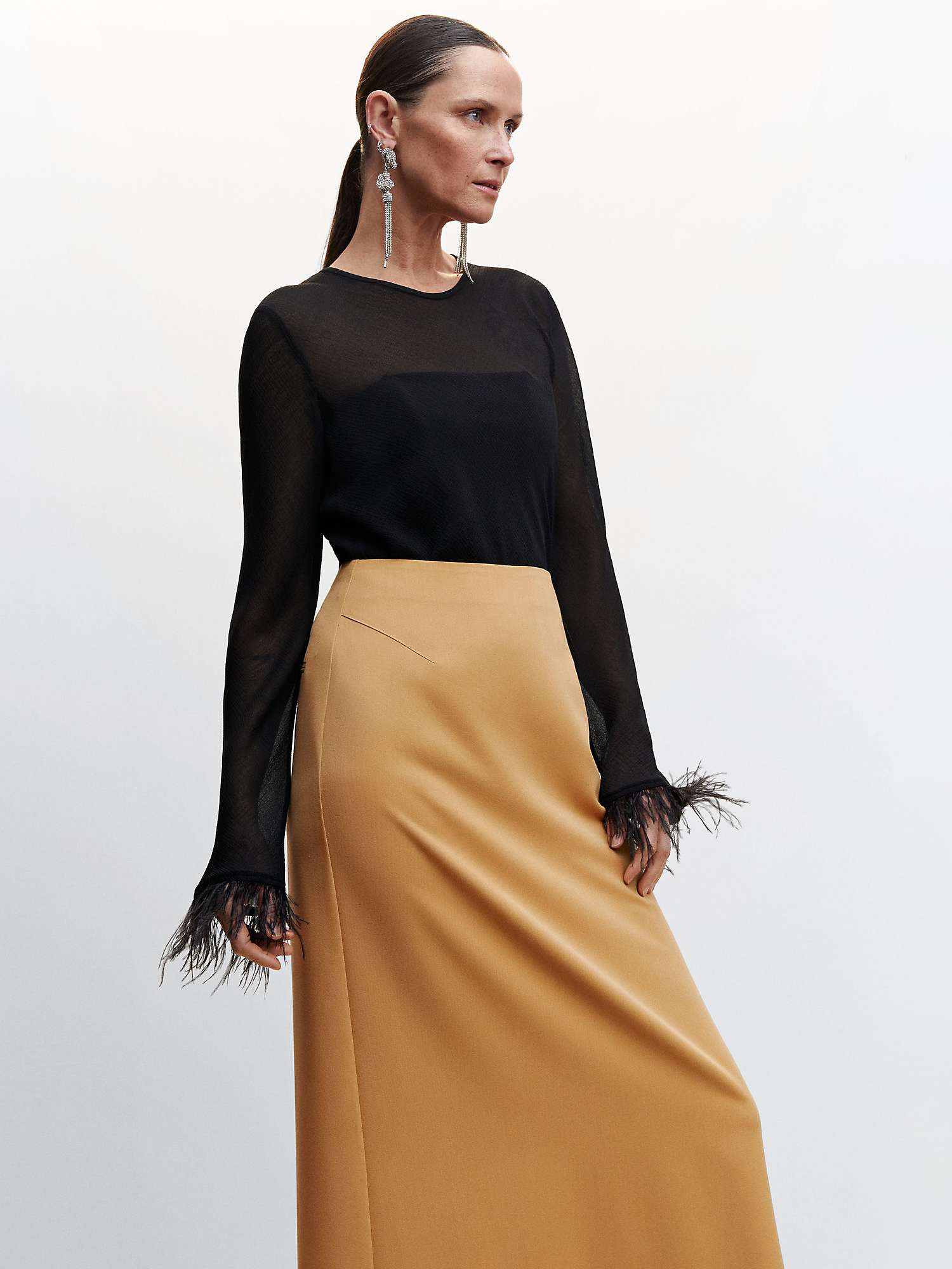 Mango Karibi Flowy A-Line Skirt, Light Beige at John Lewis & Partners