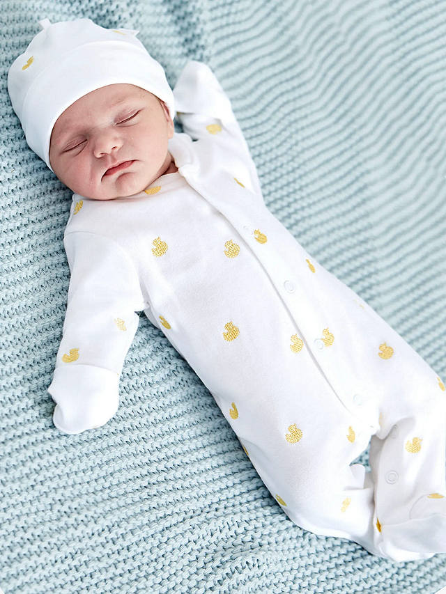 JoJo Maman Bébé Duck Embroidered Sleepsuit, Yellow