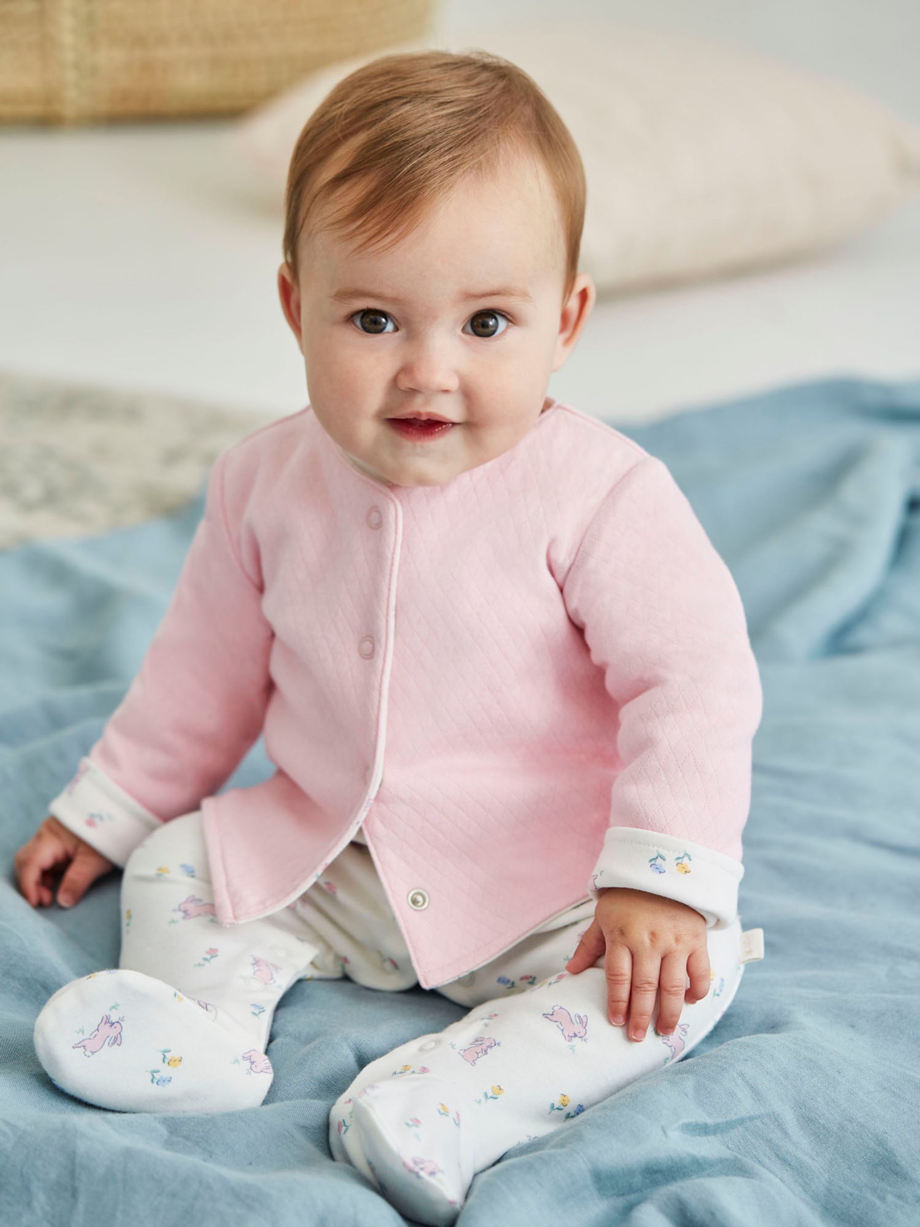 JoJo Maman Bébé 2-Piece Bunny Sleepsuit & Jacket Set, Pink/White, 3-6 months