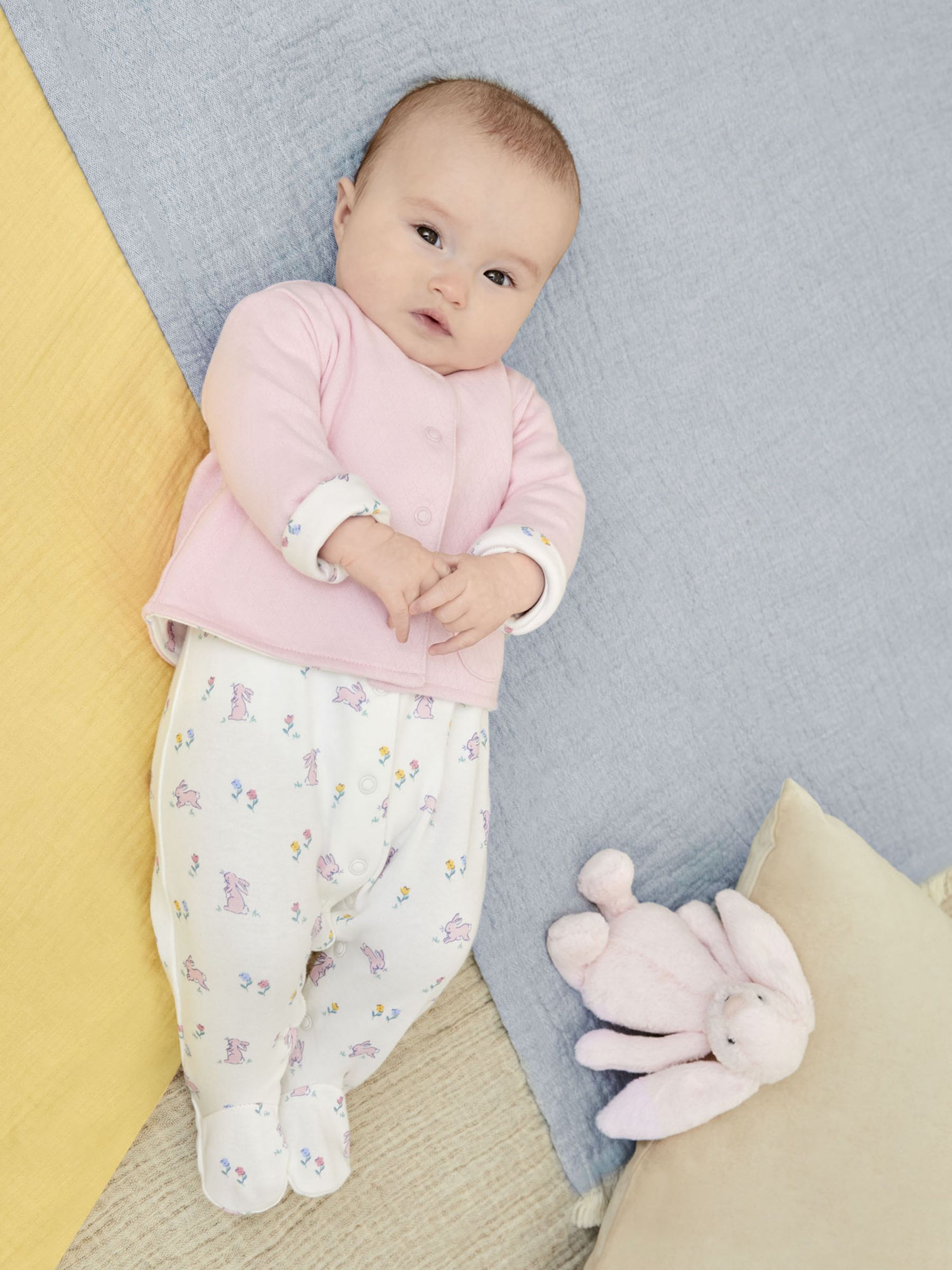 JoJo Maman Bébé 2-Piece Bunny Sleepsuit & Jacket Set, Pink/White, 3-6 months