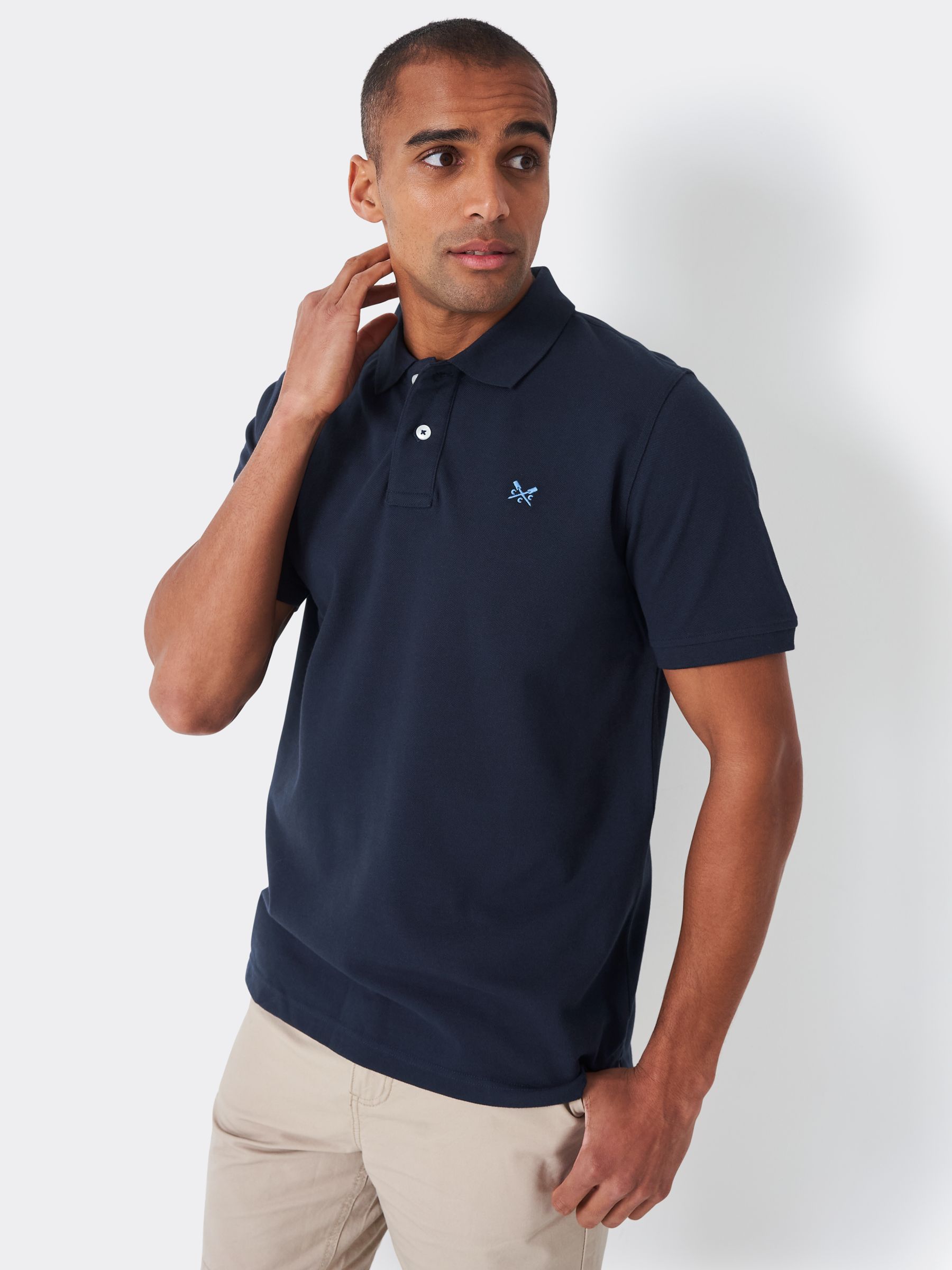 Crew Clothing Ocean Organic Cotton Pique Short Sleeve Polo Top, Navy, XS