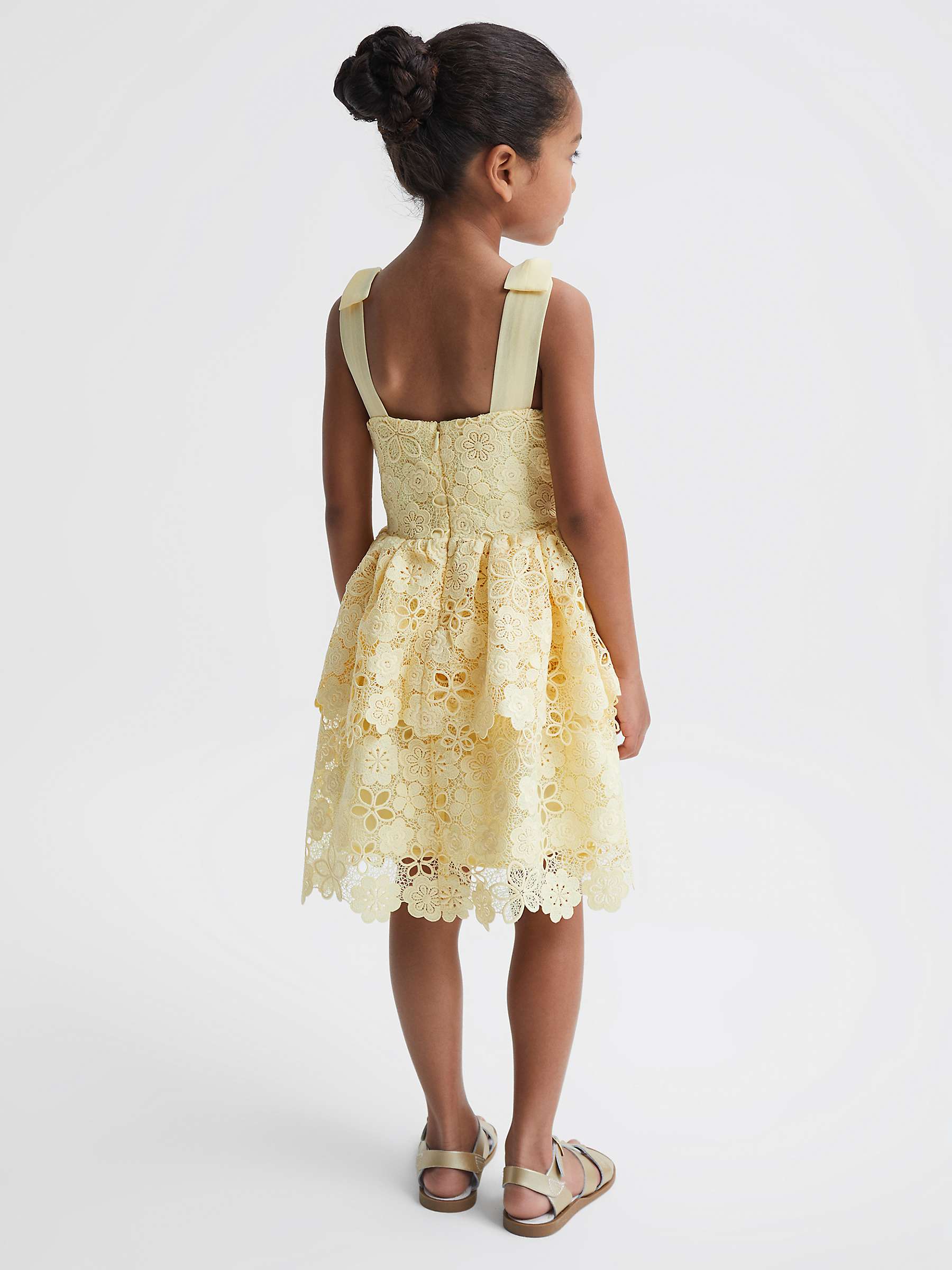 Buy Reiss Kids' Bethany Bow Strap Lace Peplum Dress, Lemon Online at johnlewis.com