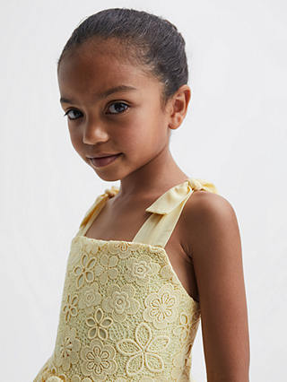 Reiss Kids' Bethany Bow Strap Lace Peplum Dress, Lemon