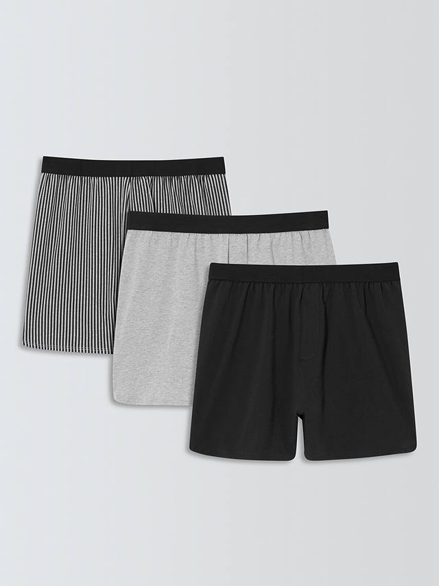 John Lewis ANYDAY Stretch Cotton Trunks, Pack of 3, Black/Grey