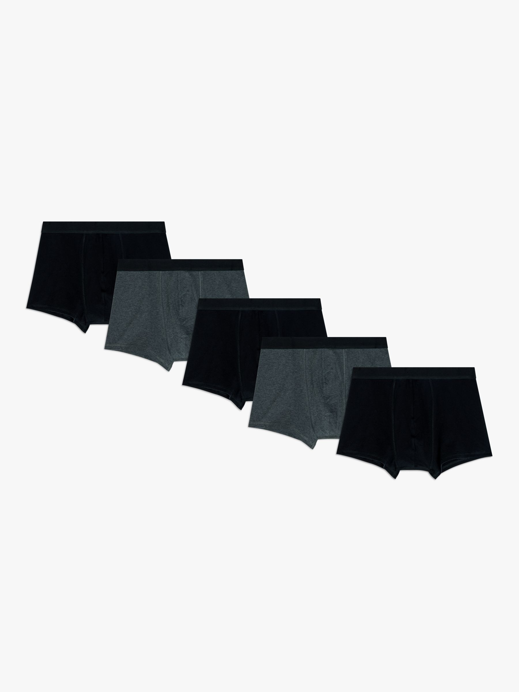 John Lewis ANYDAY Stretch Cotton Trunks, Pack of 5, Black/Grey at John ...