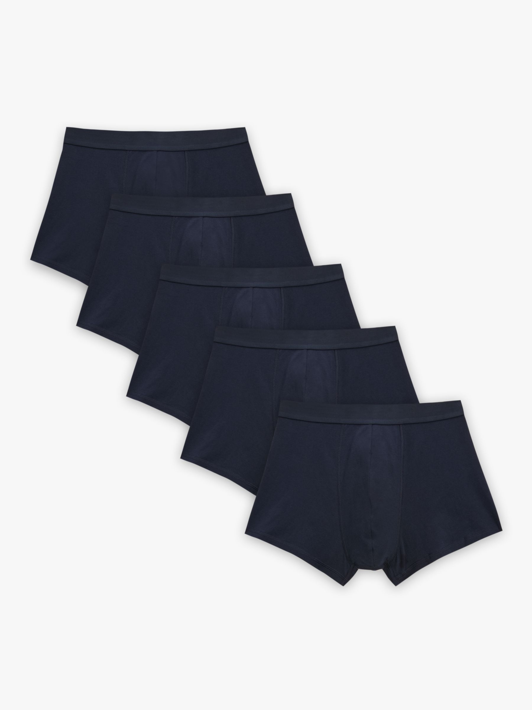 John Lewis ANYDAY Stretch Cotton Plain Trunks, Pack of 5, Navy, M