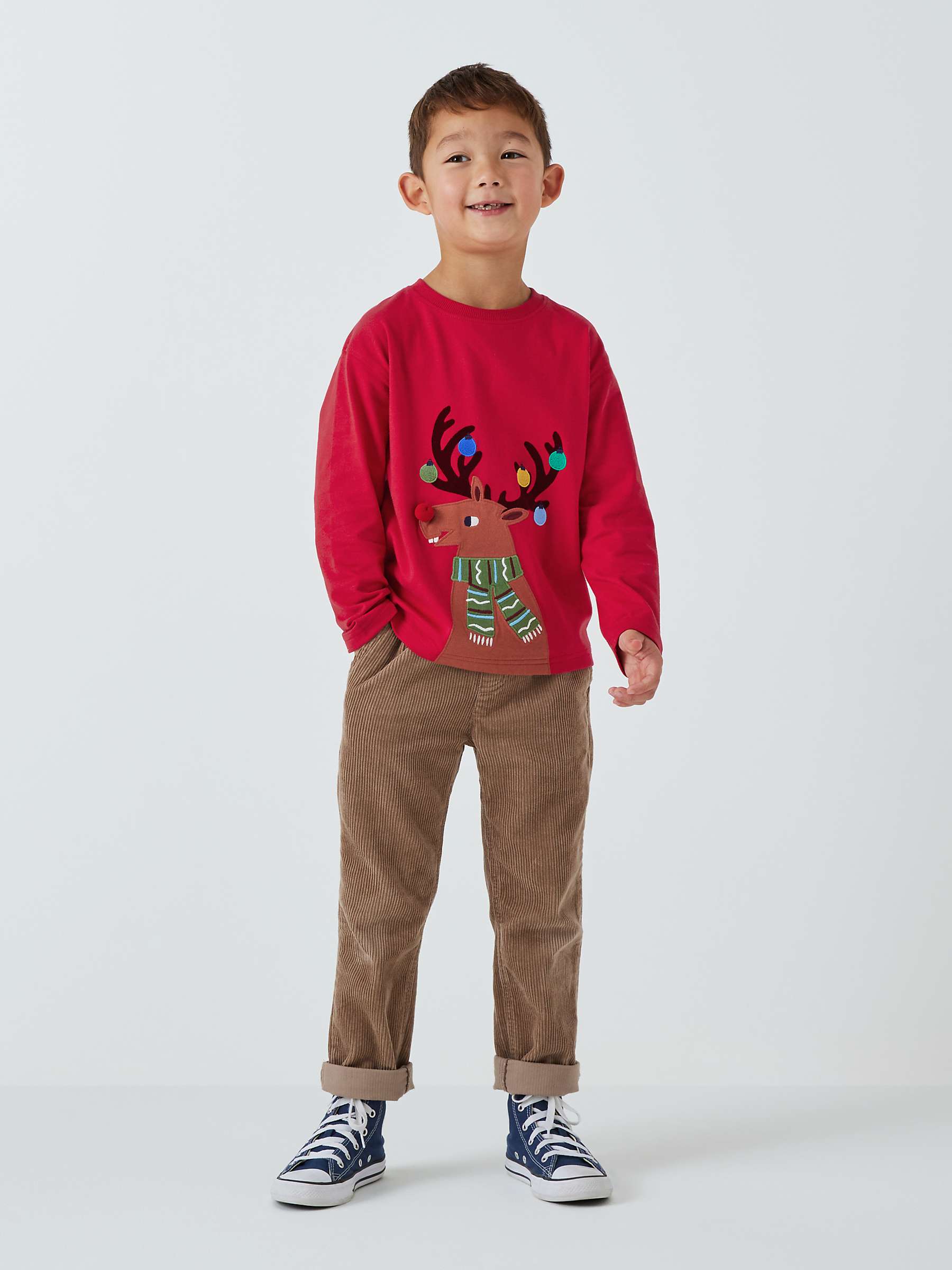 Buy John Lewis Kids' Reindeer Jersey Top, Red Online at johnlewis.com