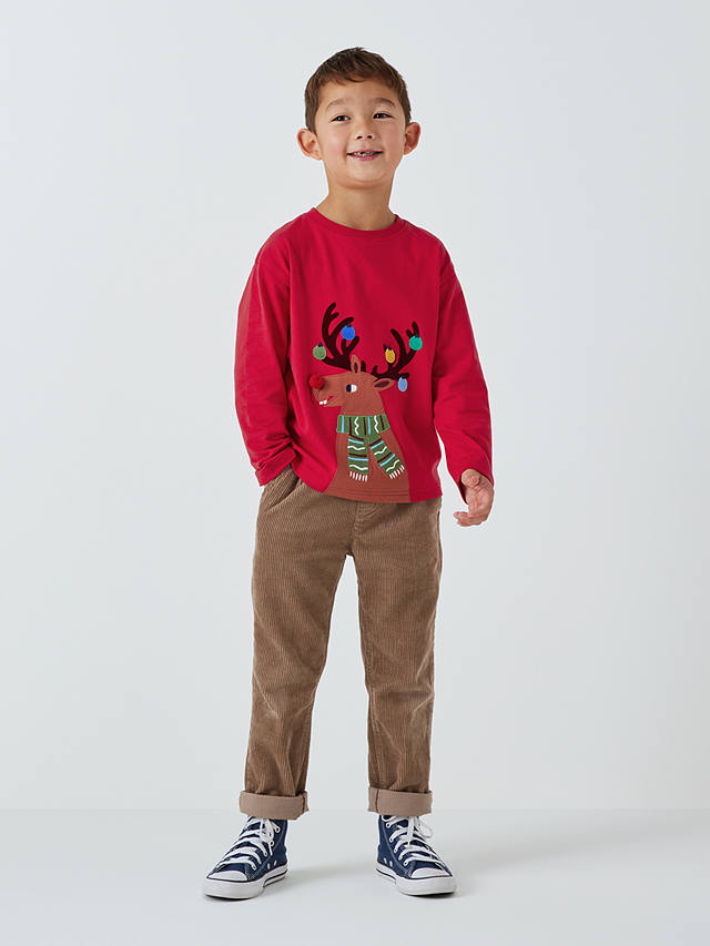 John Lewis Kids' Reindeer Jersey Top, Red