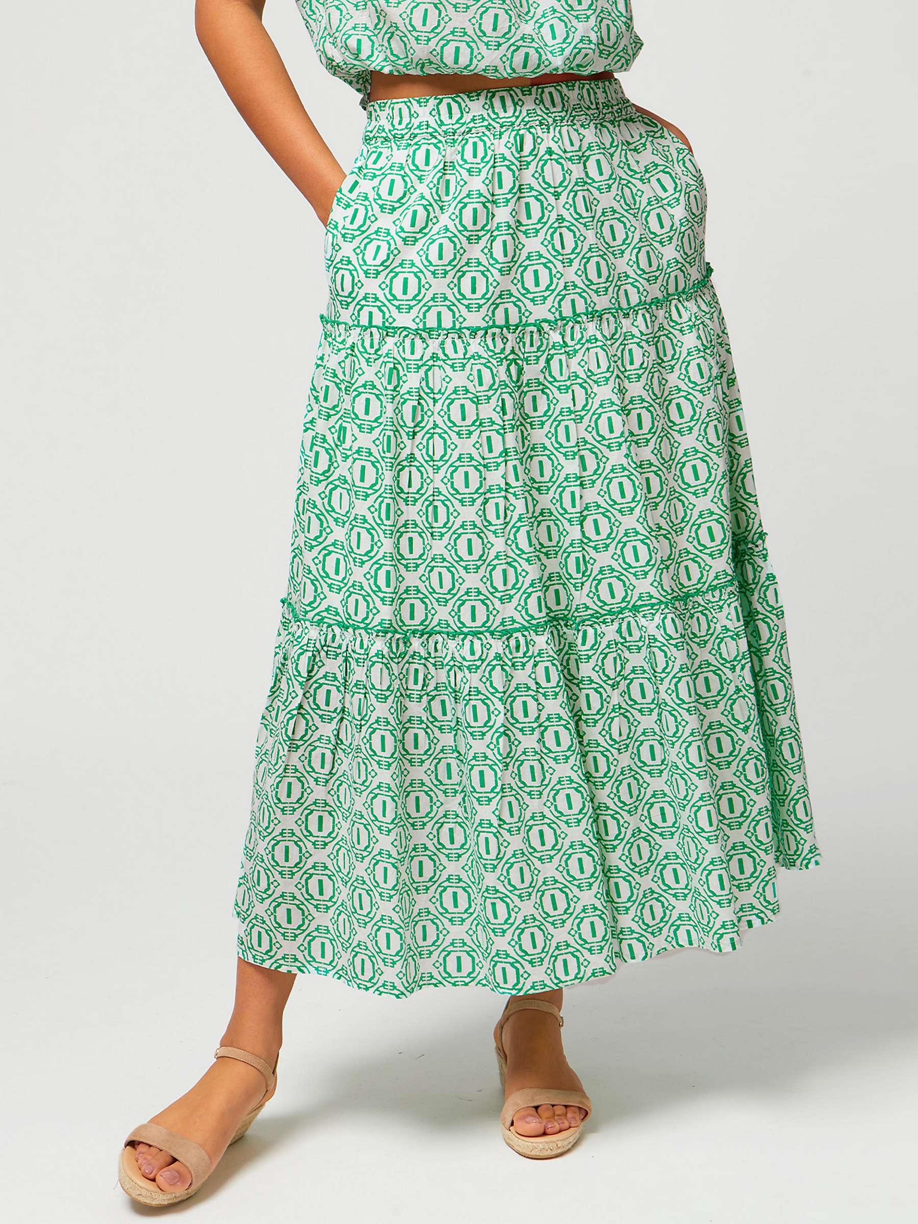 Buy Aspiga Bea Tiered Skirt, Circle Geo Green Online at johnlewis.com