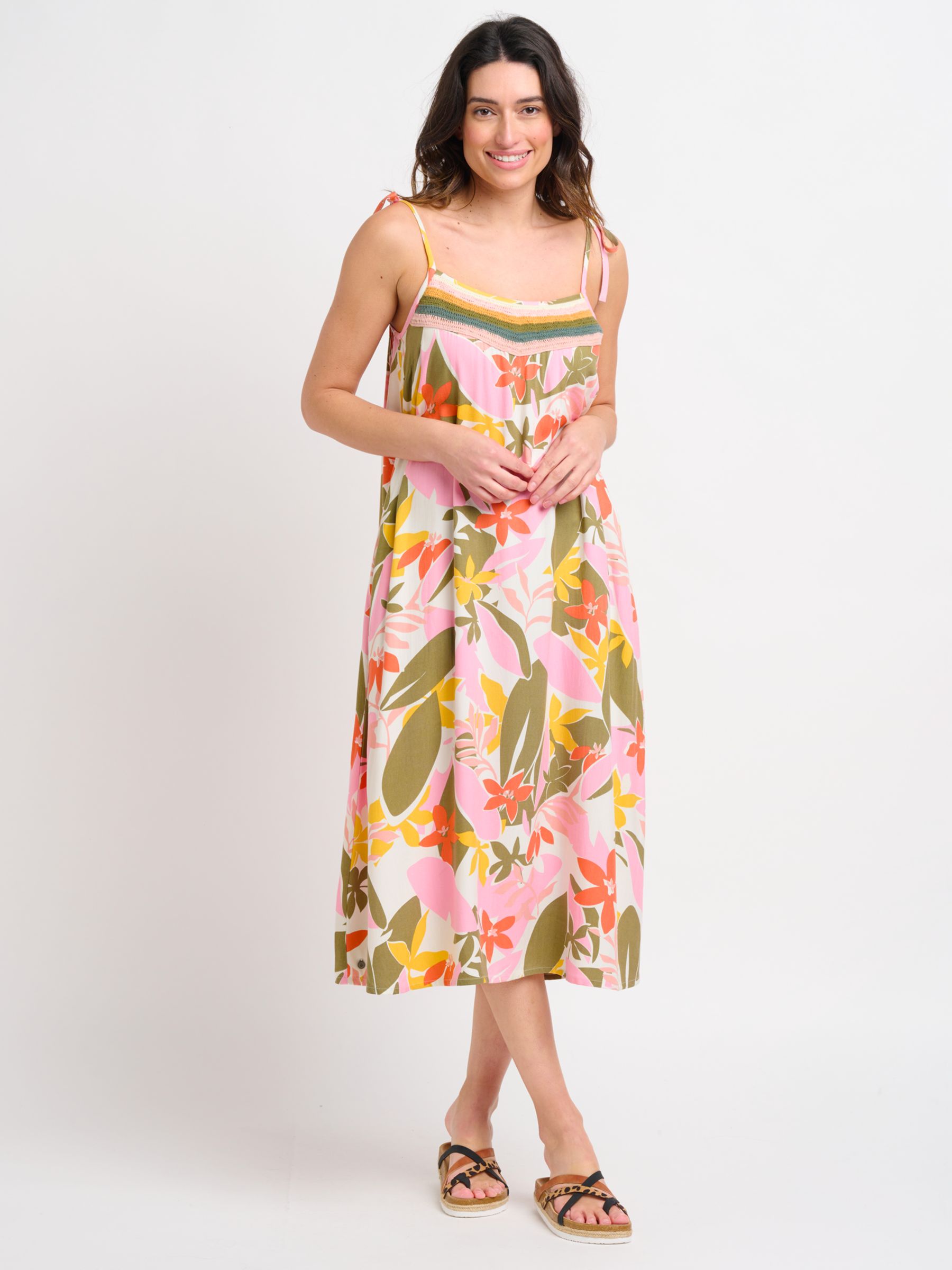 Brakeburn Tropical Palm Strappy Midi Dress, Multi at John Lewis & Partners