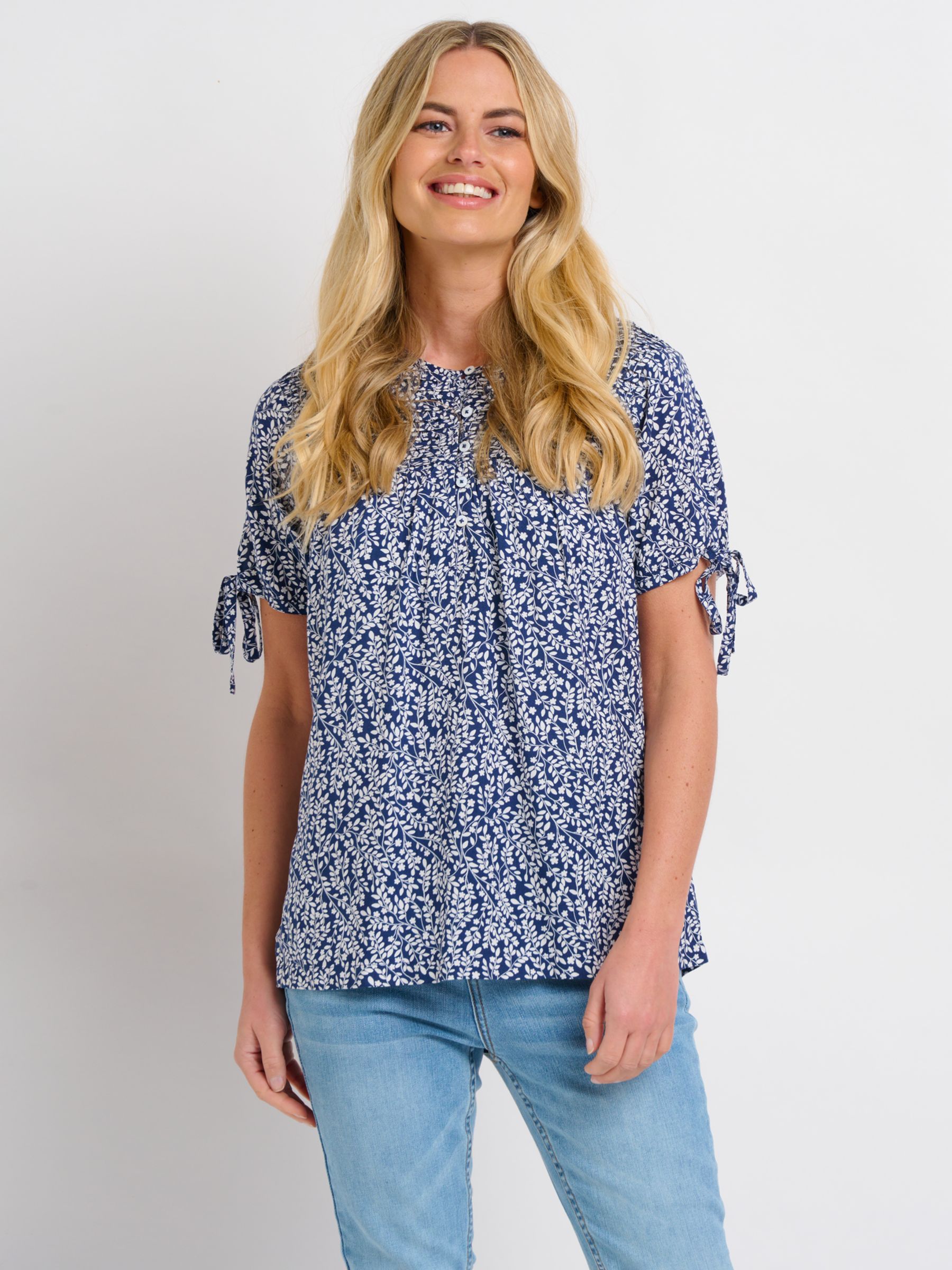 Brakeburn Floral Trail Pintuck Blouse, Navy at John Lewis & Partners