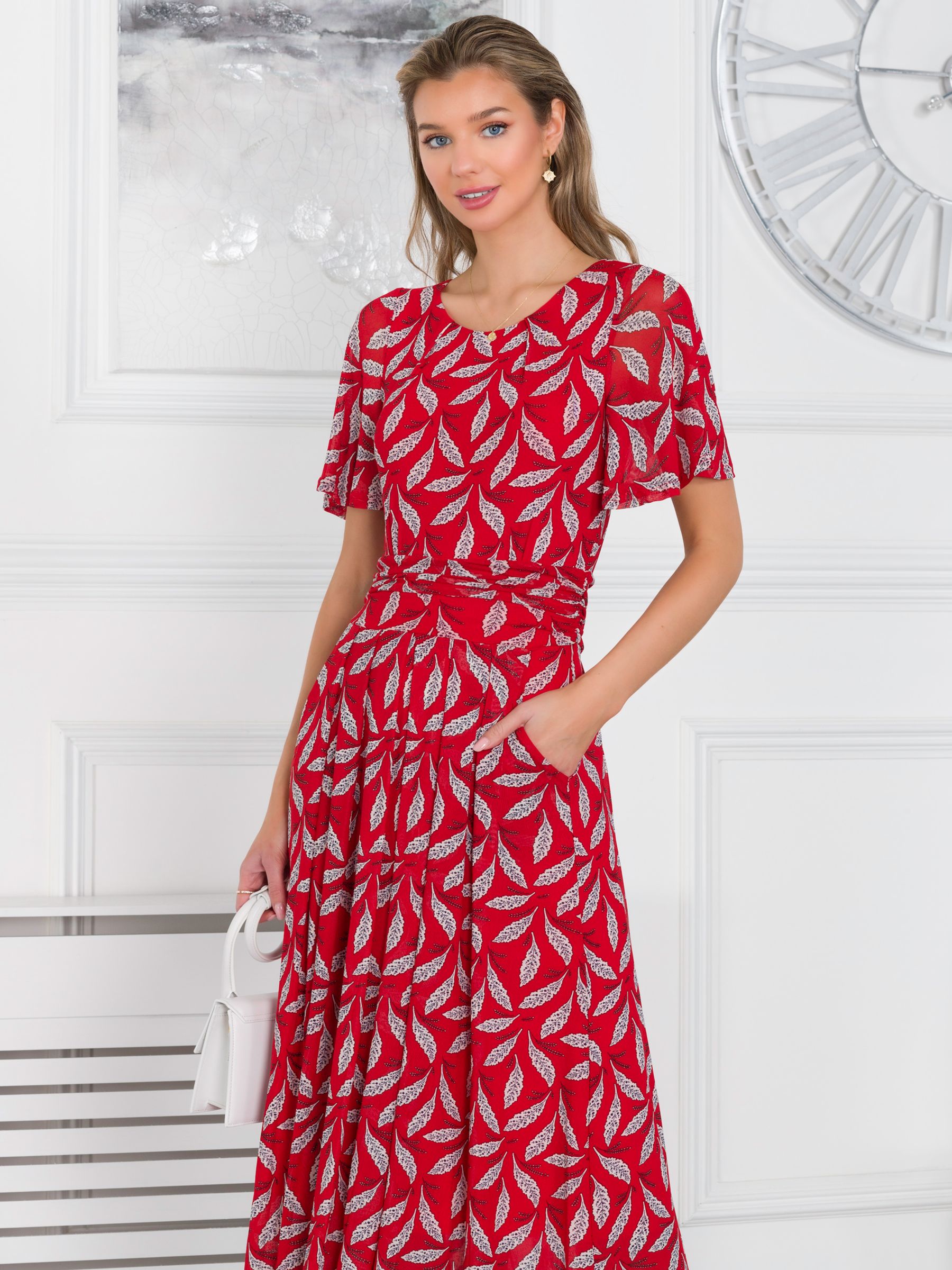 Buy Jolie Moi Rayline Leaf Print Midi Dress, Red Online at johnlewis.com
