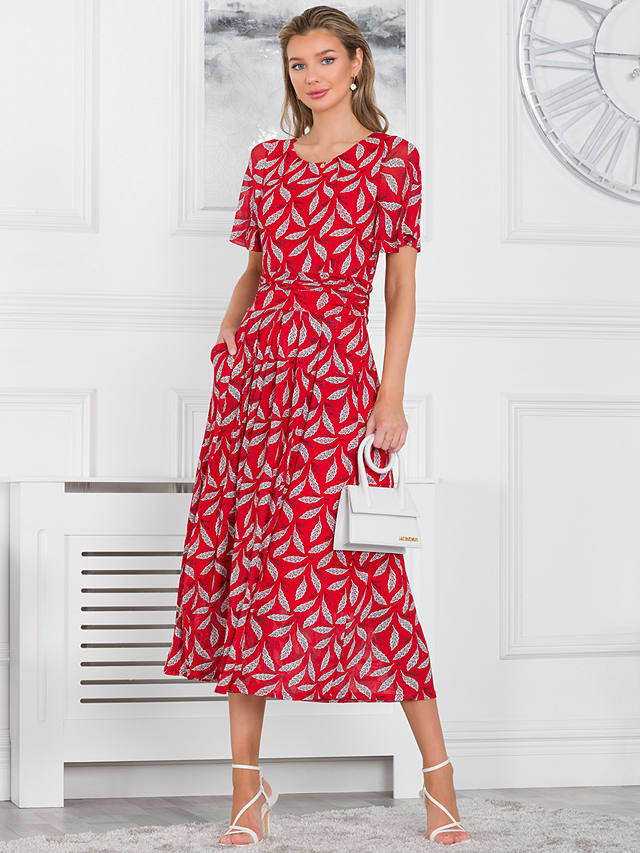 Jolie Moi Rayline Leaf Print Midi Dress, Red