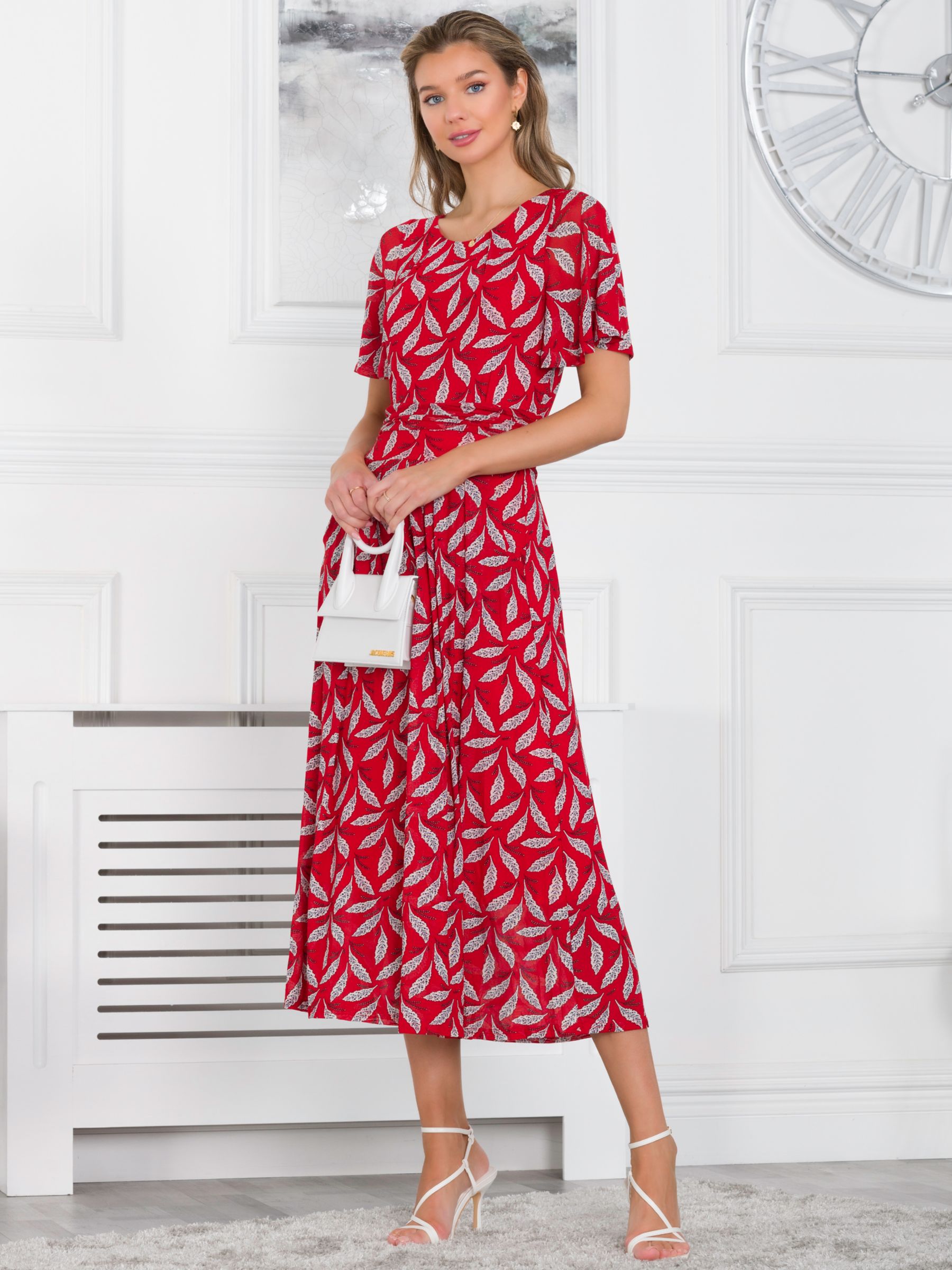 Buy Jolie Moi Rayline Leaf Print Midi Dress, Red Online at johnlewis.com