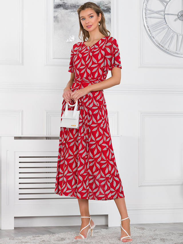 Jolie Moi Rayline Leaf Print Midi Dress, Red