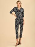 Jolie Moi Cheryl Twist Front Jersey Jumpsuit, Black Leafy