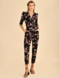 Jolie Moi Cheryl Twist Front Jersey Jumpsuit, Black Floral