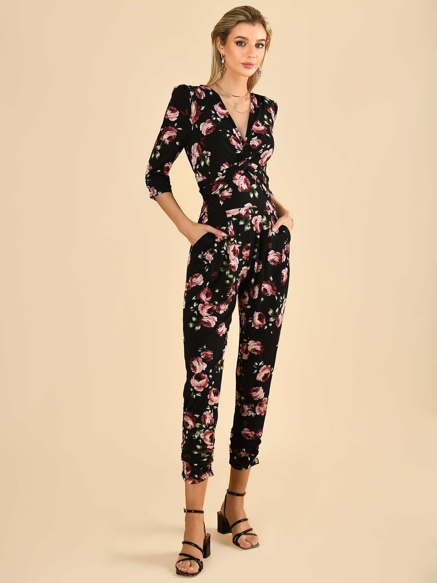 Buy Jolie Moi Cheryl Twist Front Jersey Jumpsuit, Black Floral Online at johnlewis.com