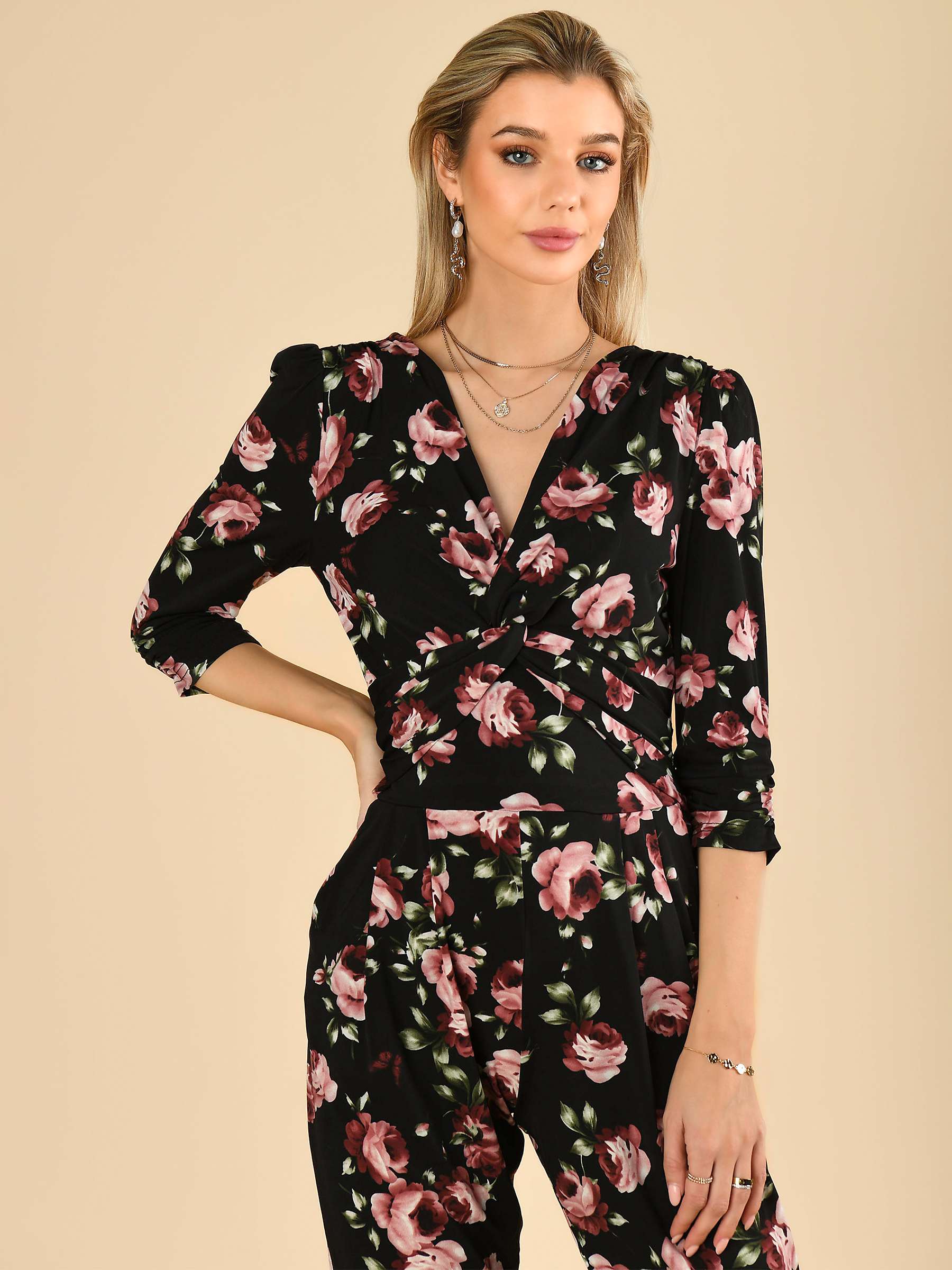 Buy Jolie Moi Cheryl Twist Front Jersey Jumpsuit, Black Floral Online at johnlewis.com