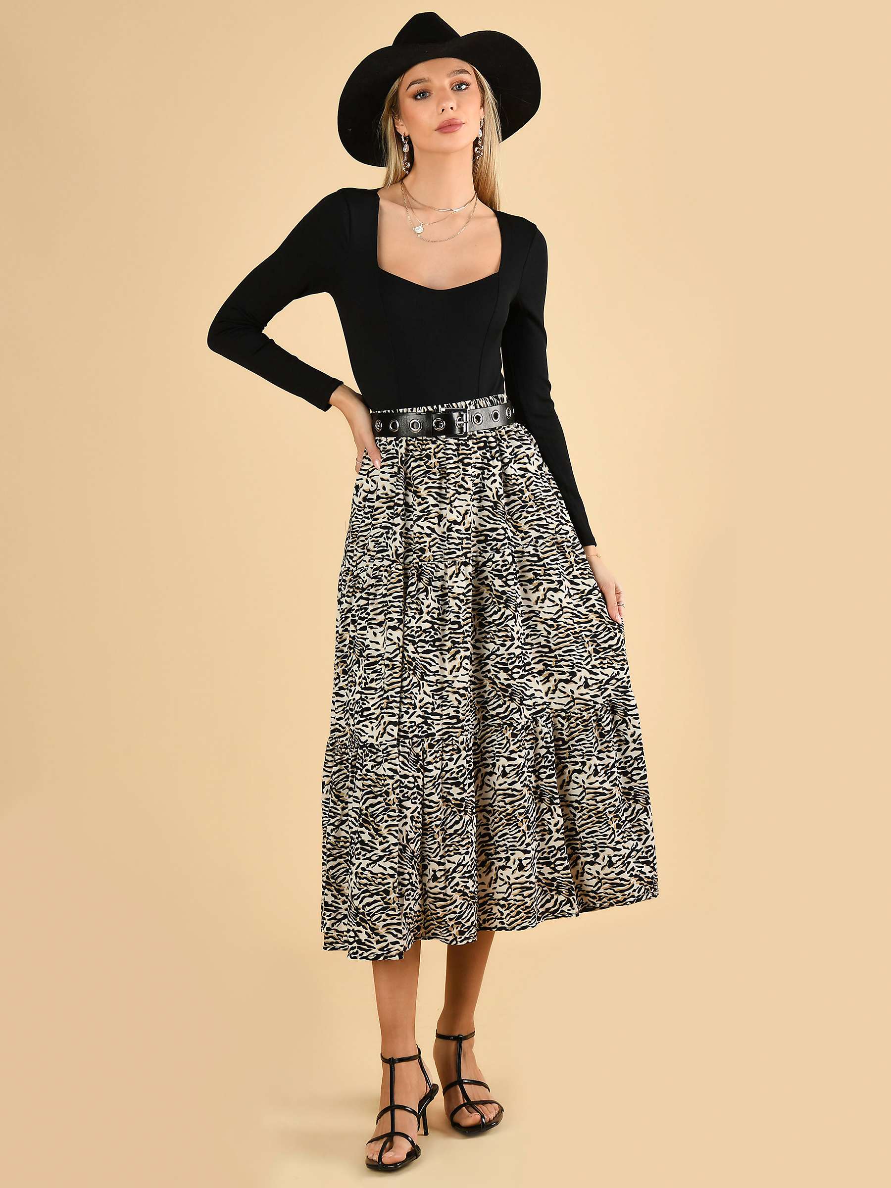 Buy Jolie Moi Sara Tiered Maxi Skirt, Cream Animal Online at johnlewis.com