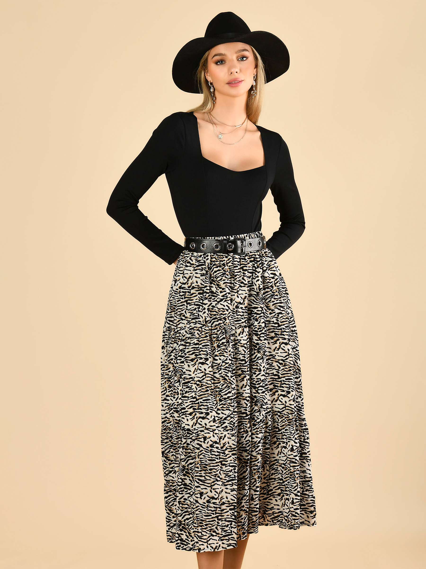 Buy Jolie Moi Sara Tiered Maxi Skirt, Cream Animal Online at johnlewis.com