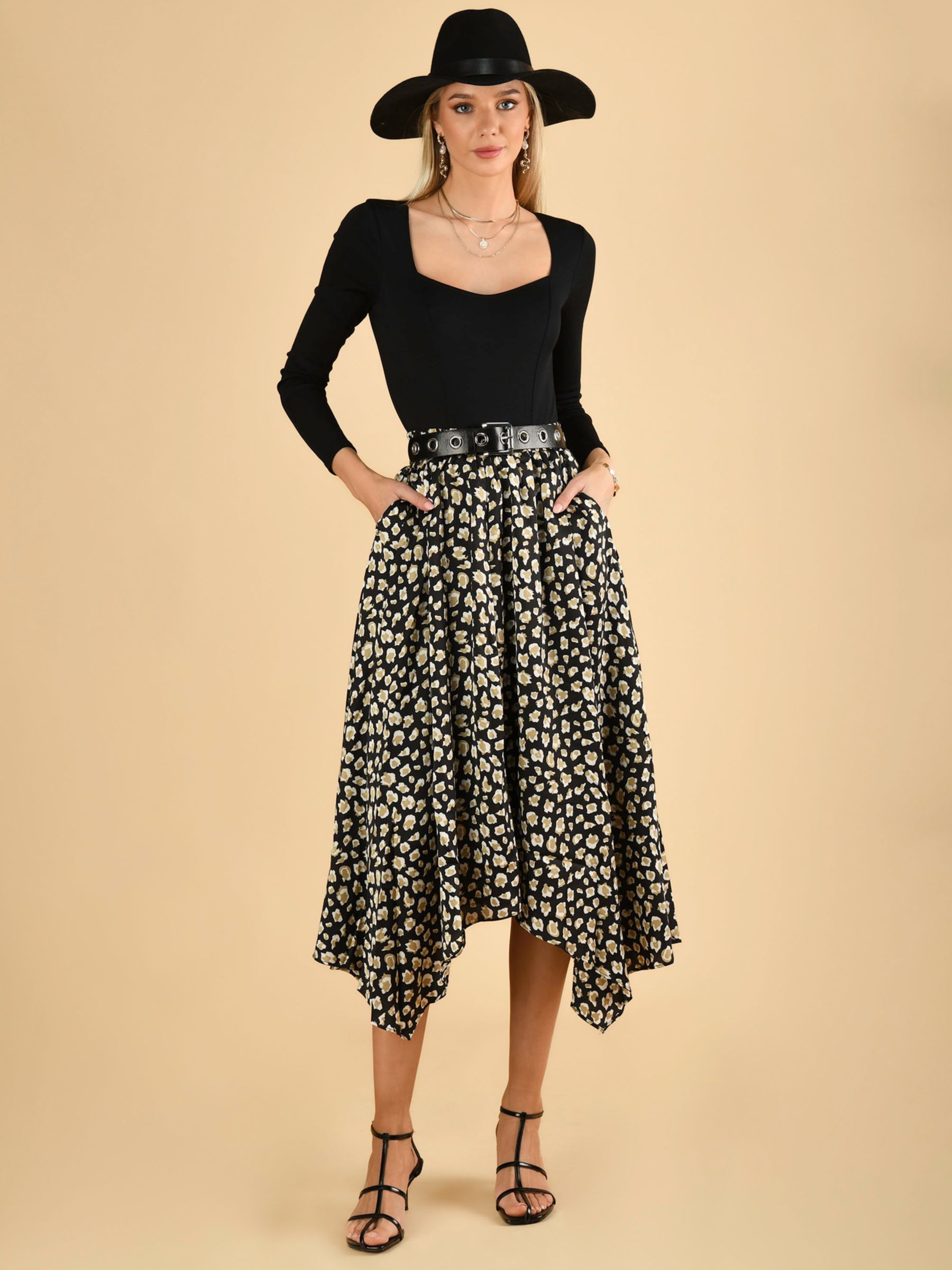 Buy Jolie Moi Animal Print Hanky Skirt, Black Animal Online at johnlewis.com