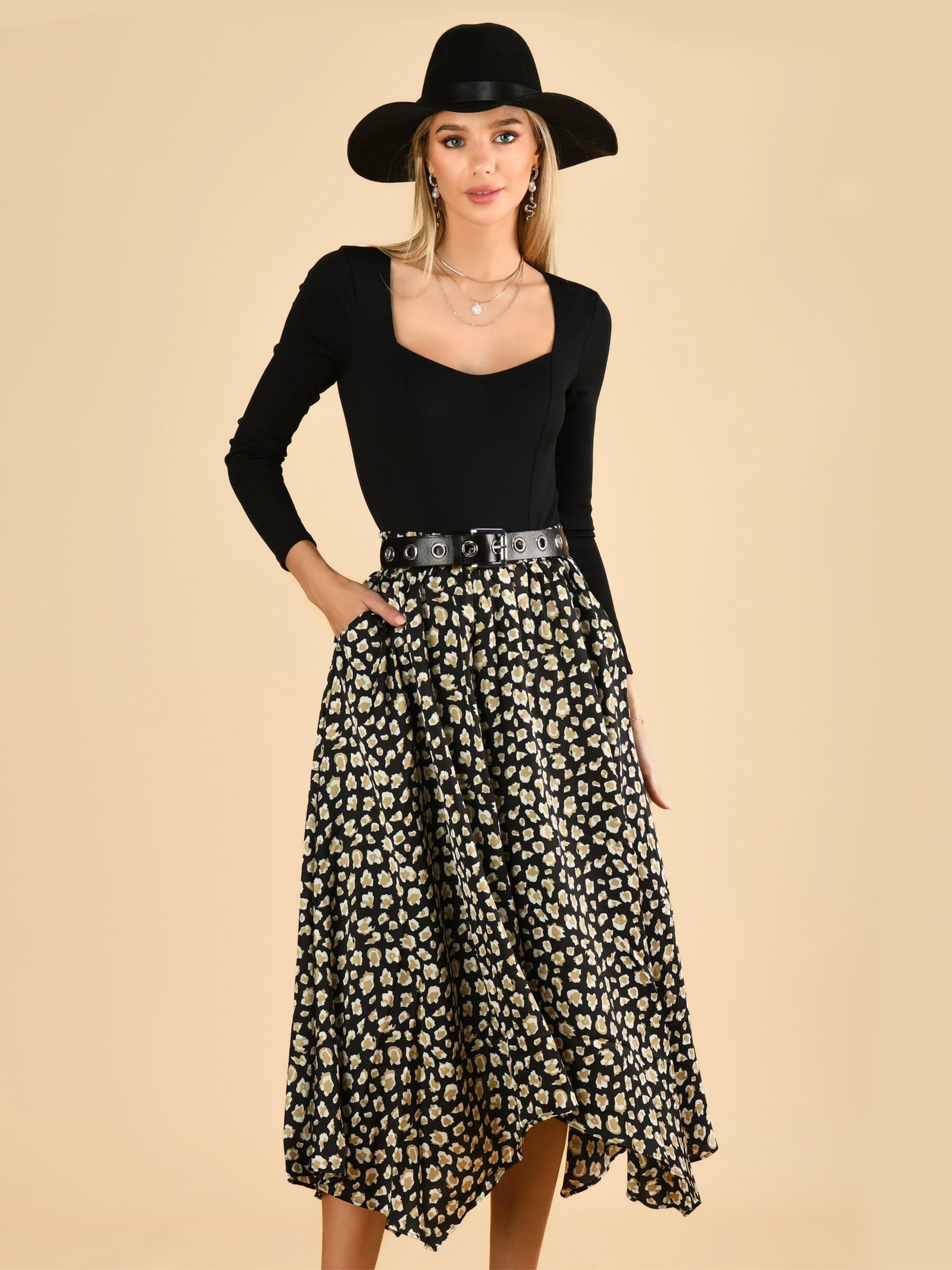 Buy Jolie Moi Animal Print Hanky Skirt, Black Animal Online at johnlewis.com