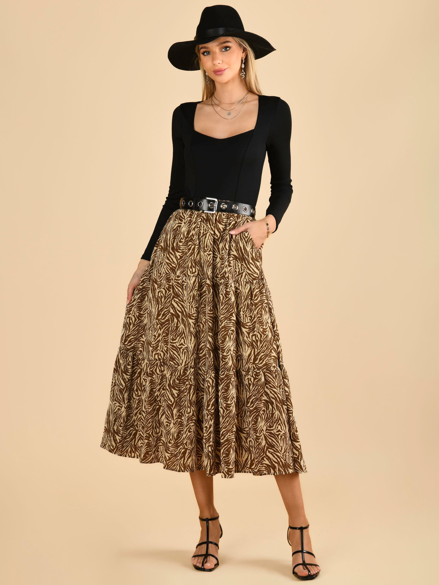 Buy Jolie Moi Sara Tiered Maxi Skirt, Khaki Online at johnlewis.com