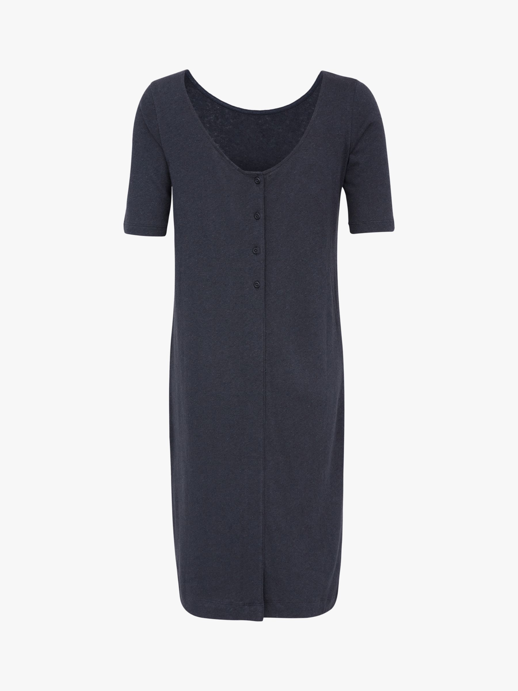 Celtic & Co. Button Back Linen Blend Knee Length Dress, Navy, 8