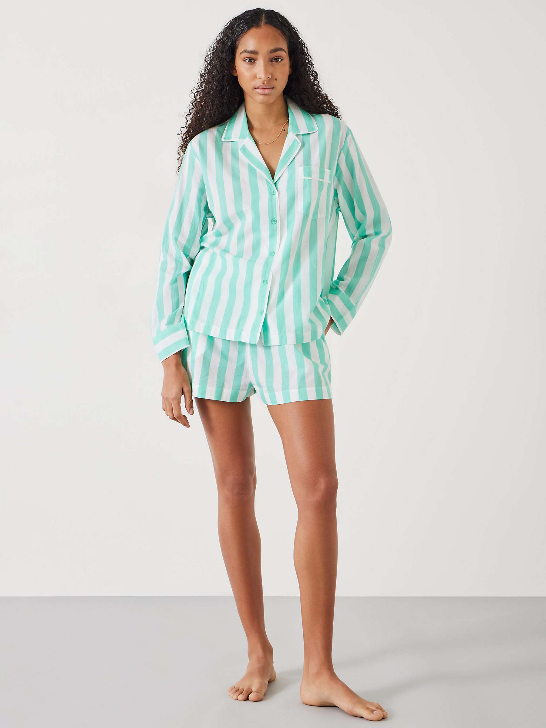 Buy HUSH Clemmie Stripe Short Shirt Pyjama Set, Green/White Online at johnlewis.com