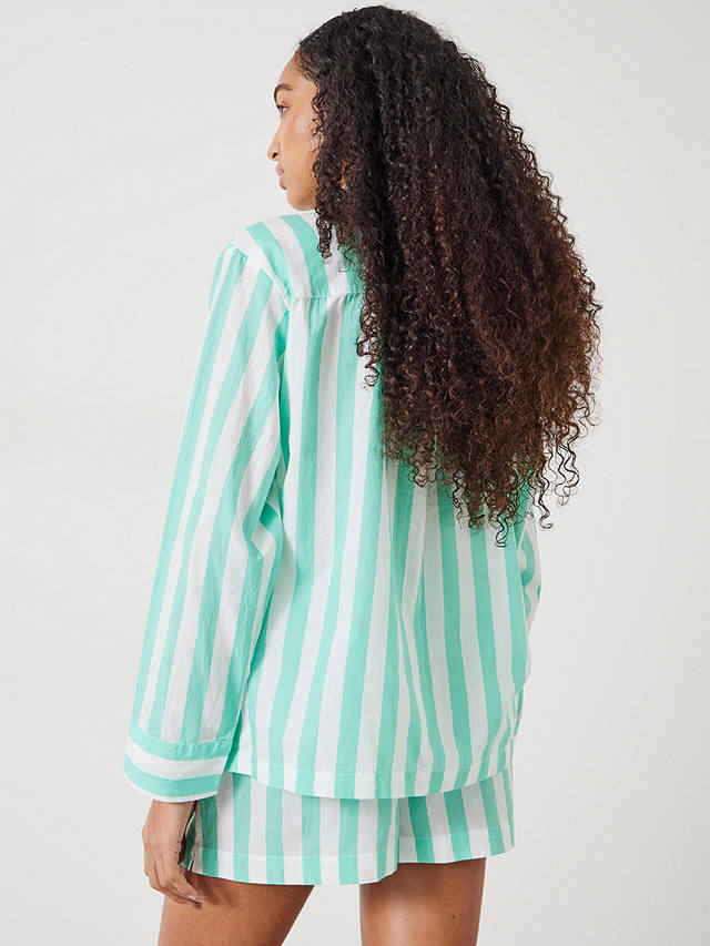 HUSH Clemmie Stripe Short Shirt Pyjama Set, Green/White