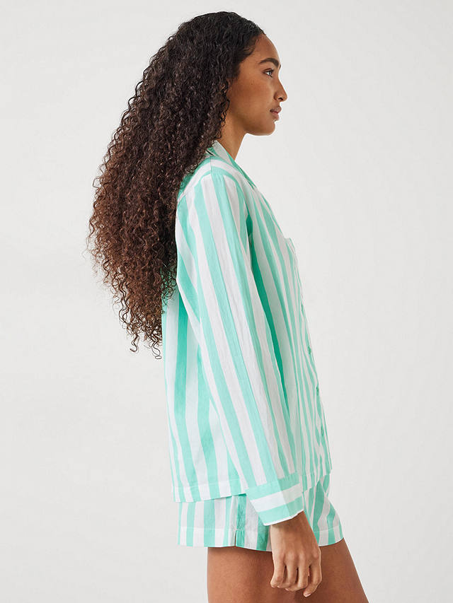 HUSH Clemmie Stripe Short Shirt Pyjama Set, Green/White