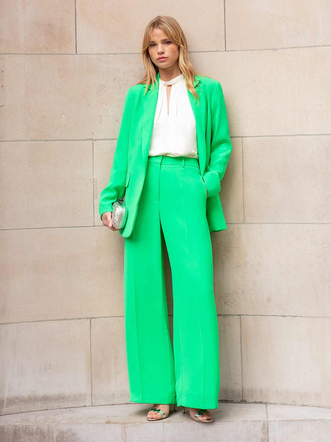 Ro&Zo Wide Leg Suit Trousers, Green at John Lewis & Partners