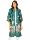 Yumi Satin Crane Border Kimono, Green