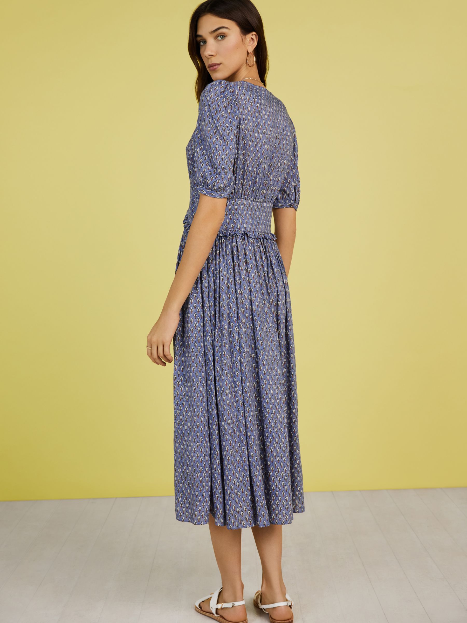 Baukjen Suzy Midi Dress, Blue Woodblock at John Lewis & Partners