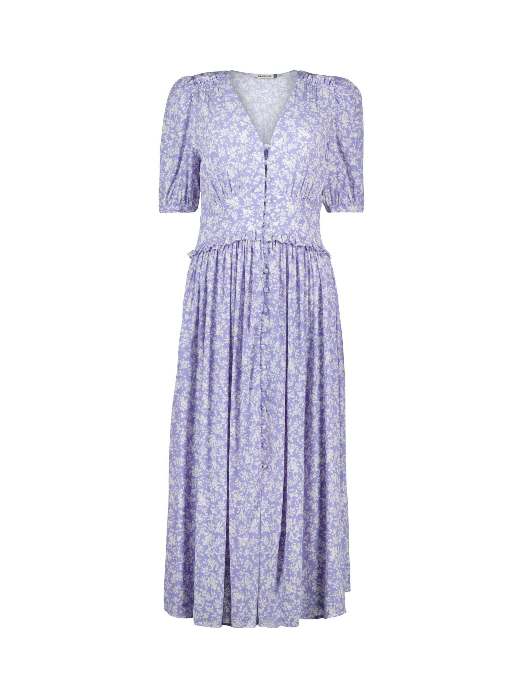 Baukjen Suzy Curved Waist Floral Midi Dress, Pale Lavender, 12