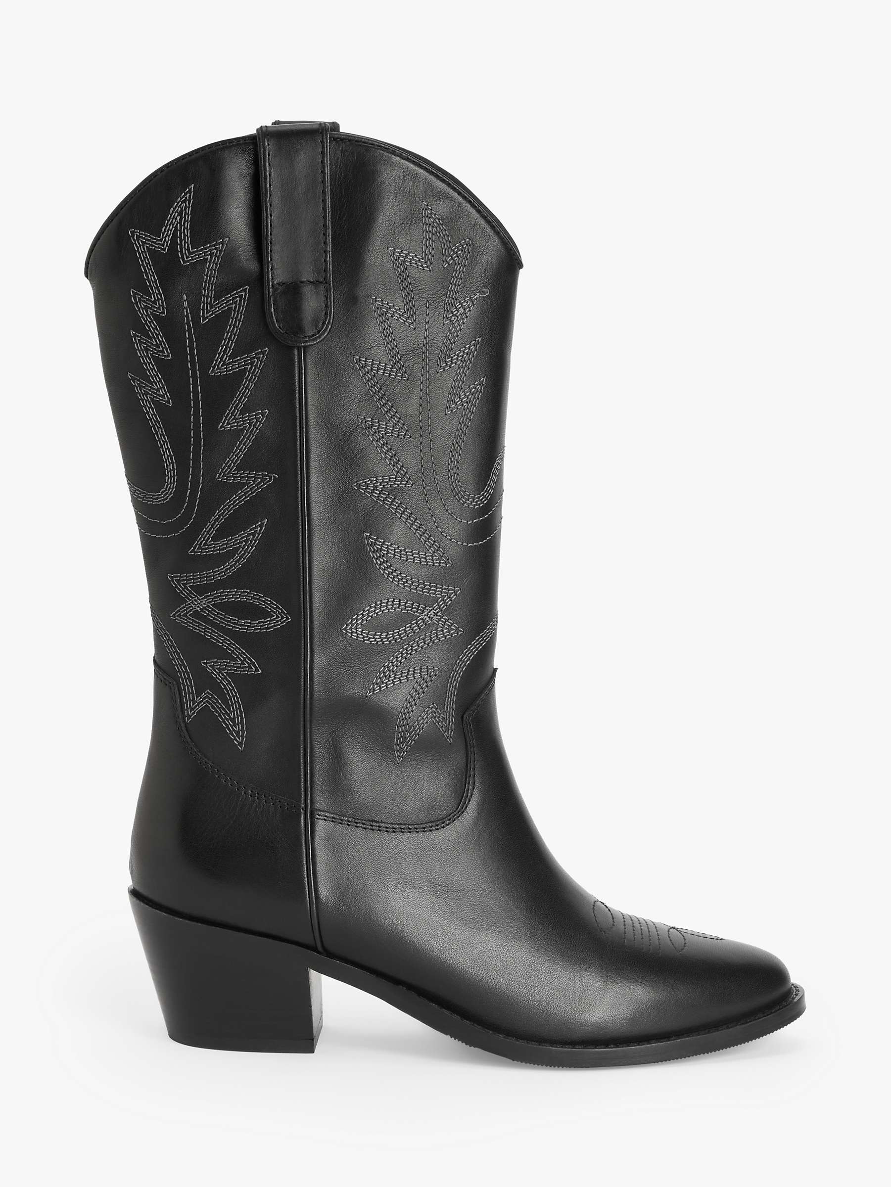 Buy AND/OR Thorn Leather Embroidered Long Western Boots, Black Online at johnlewis.com
