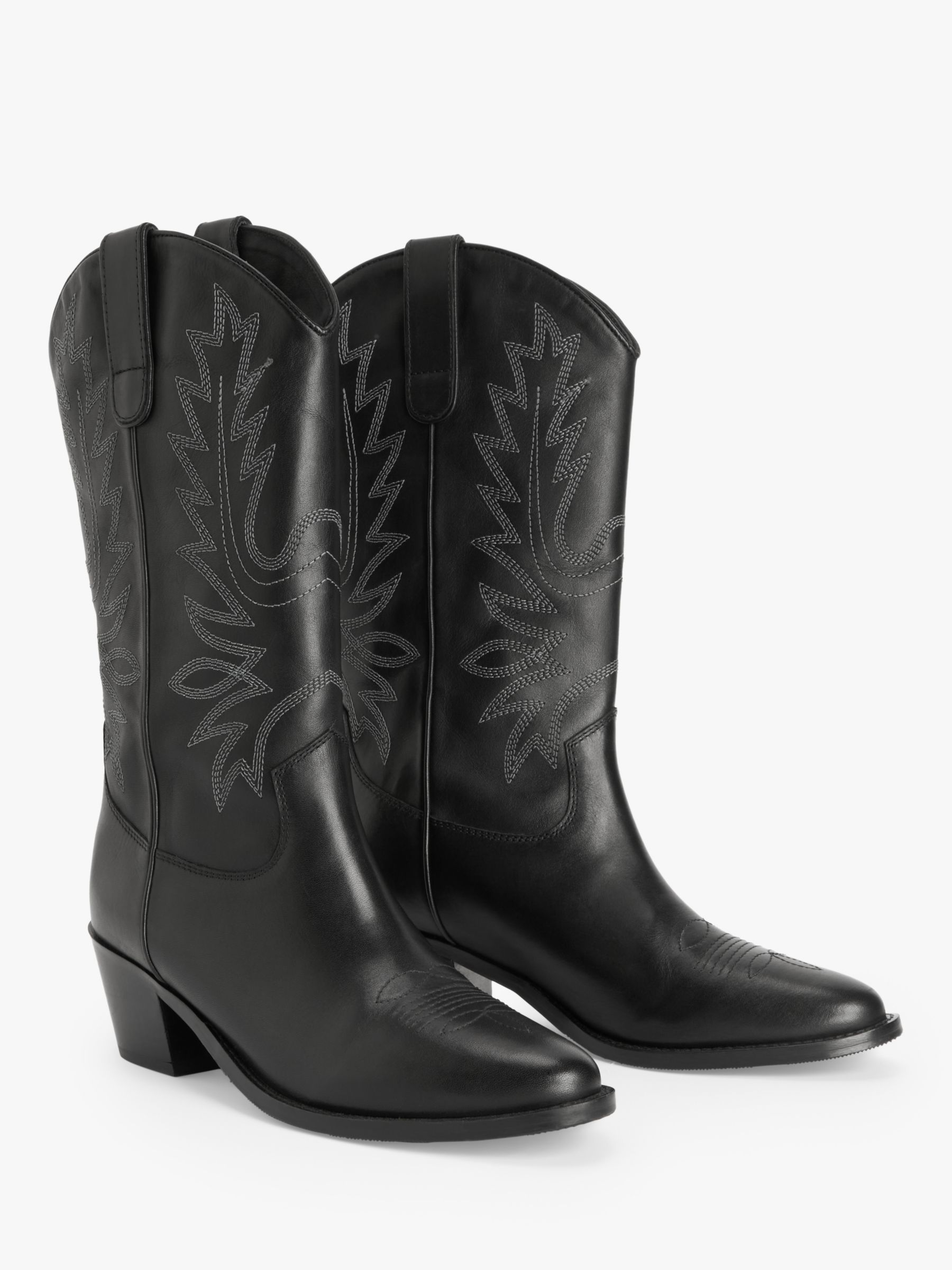 AND/OR Thorn Leather Embroidered Long Western Boots, Black, 6