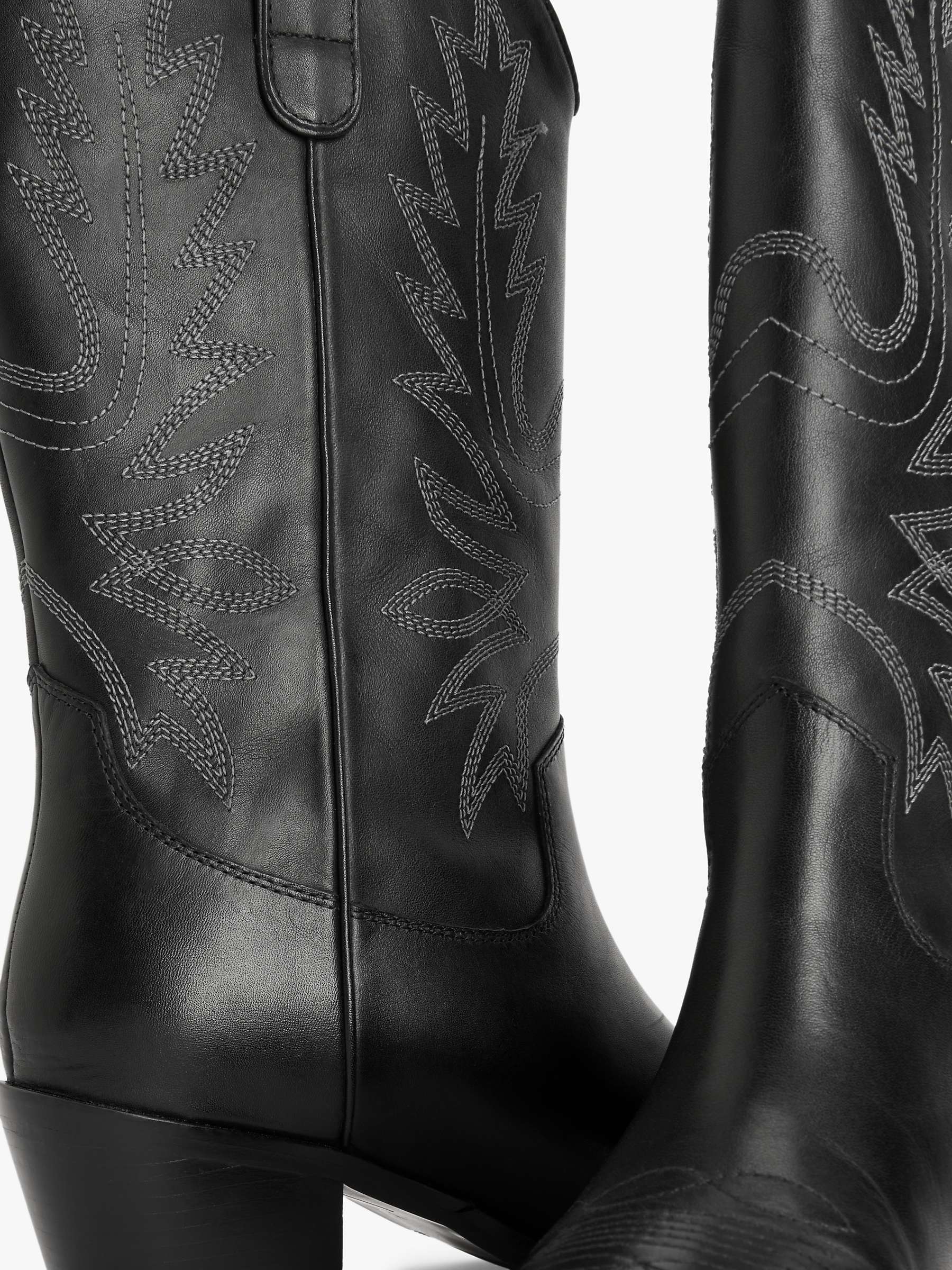 Buy AND/OR Thorn Leather Embroidered Long Western Boots, Black Online at johnlewis.com