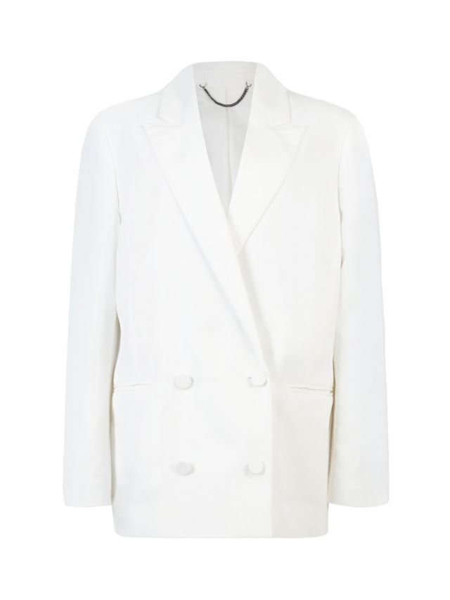 AllSaints Petra Double Breasted Linen Blend Blazer, Off White, 6