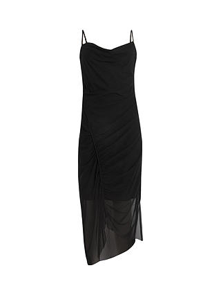 AllSaints Ulla Ruched Bodycon Midi Dress, Black