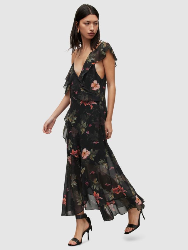 AllSaints Orion Viviana Floral Maxi Dress, Black, 4