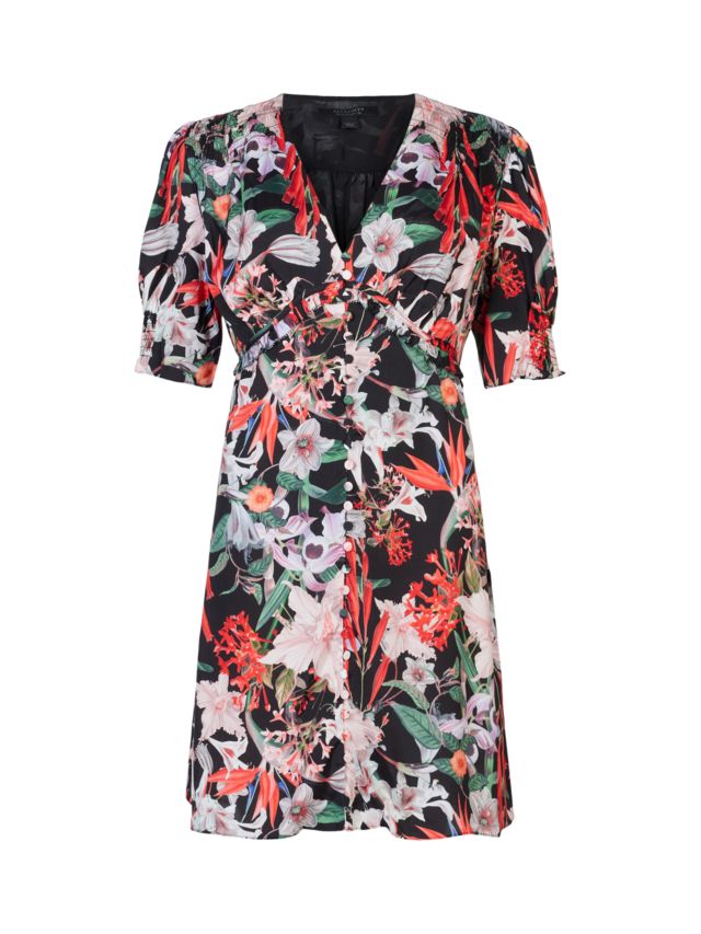 AllSaints Demi Leondra Floral Mini Dress, Black/Multi, 4