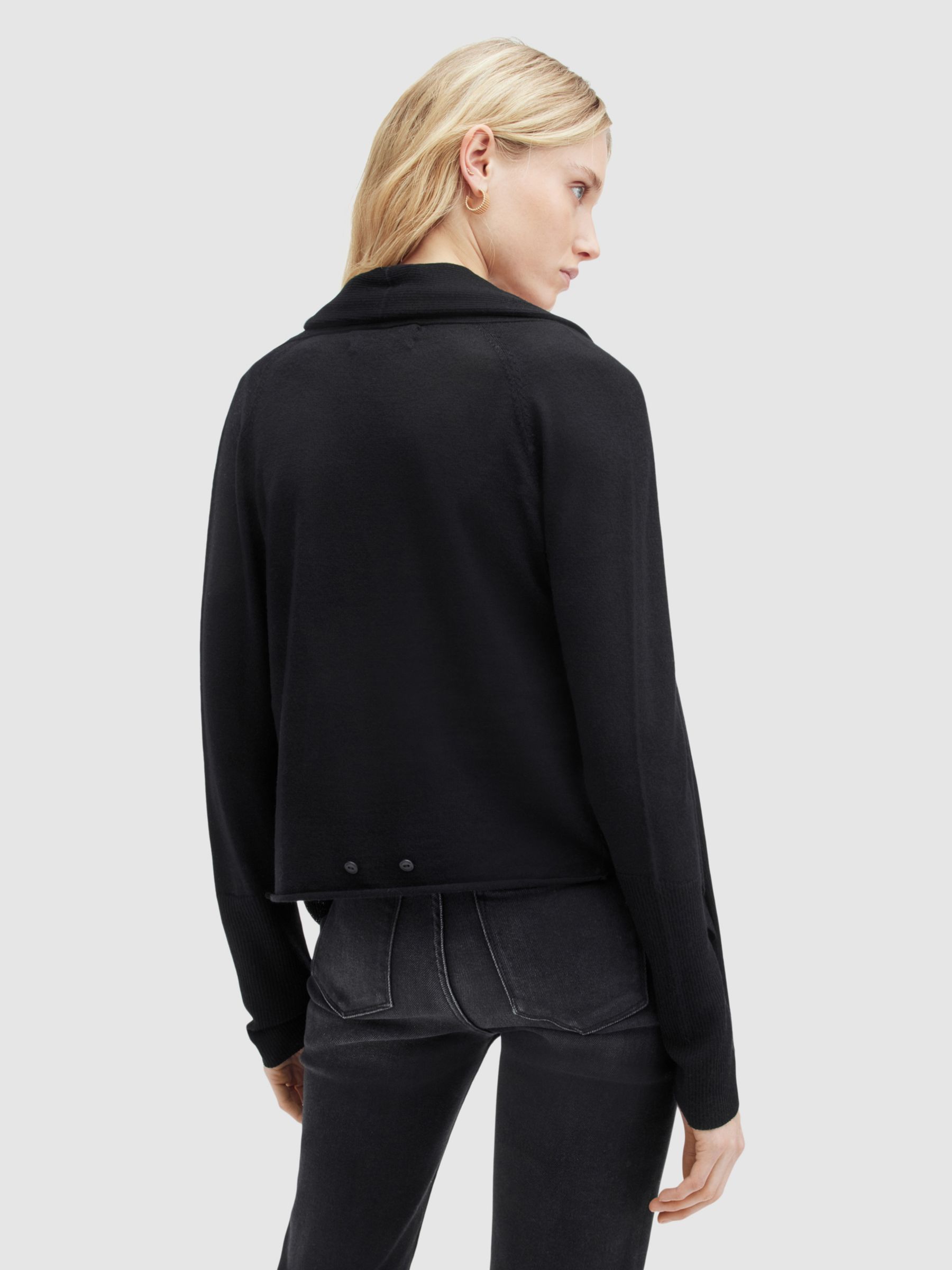 AllSaints Wasson Pirate Wrap Wool Cardigan, Black at John Lewis & Partners