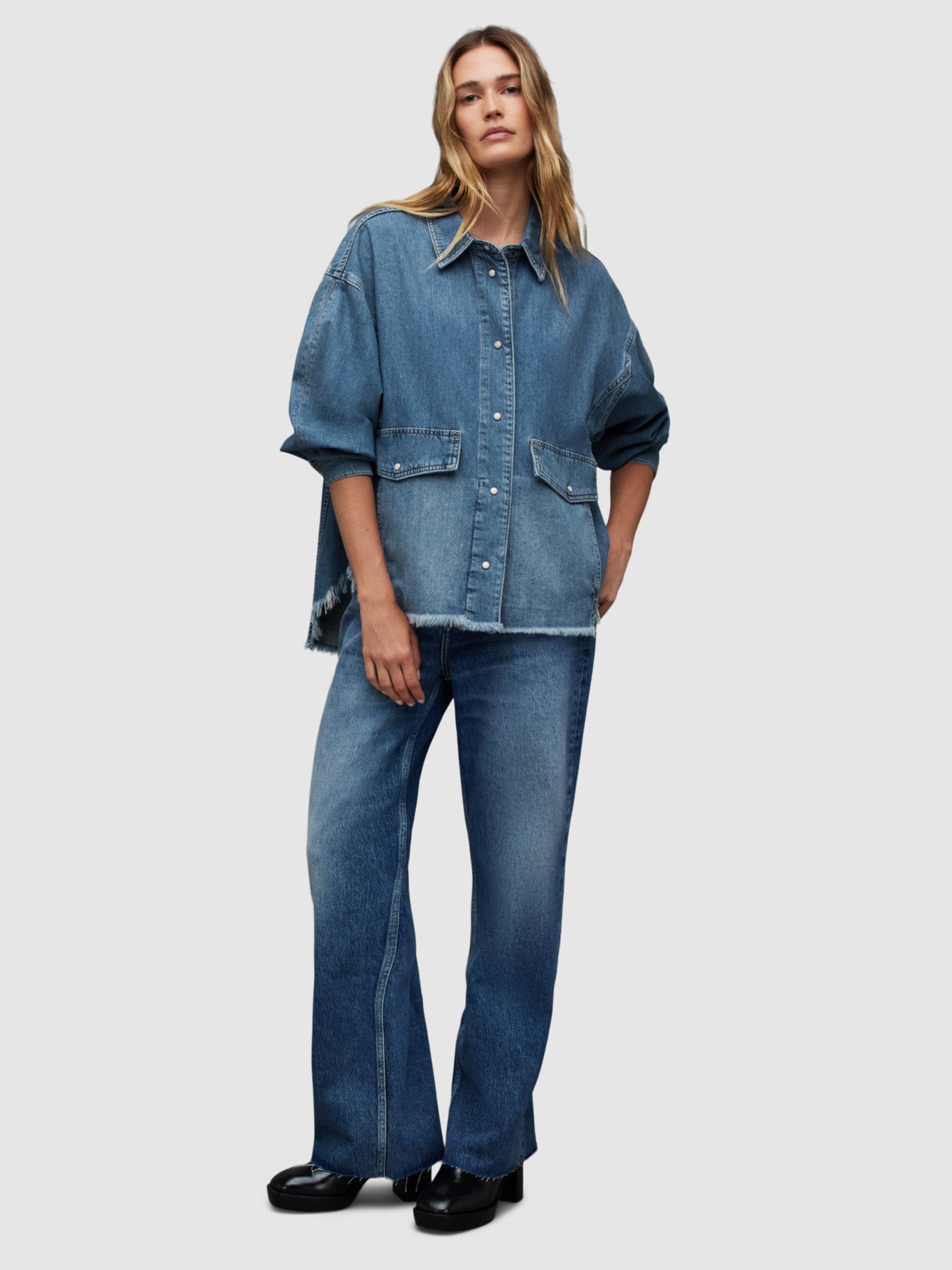 AllSaints Hettie Oversized Denim Shacket, Indigo Blue at John Lewis ...