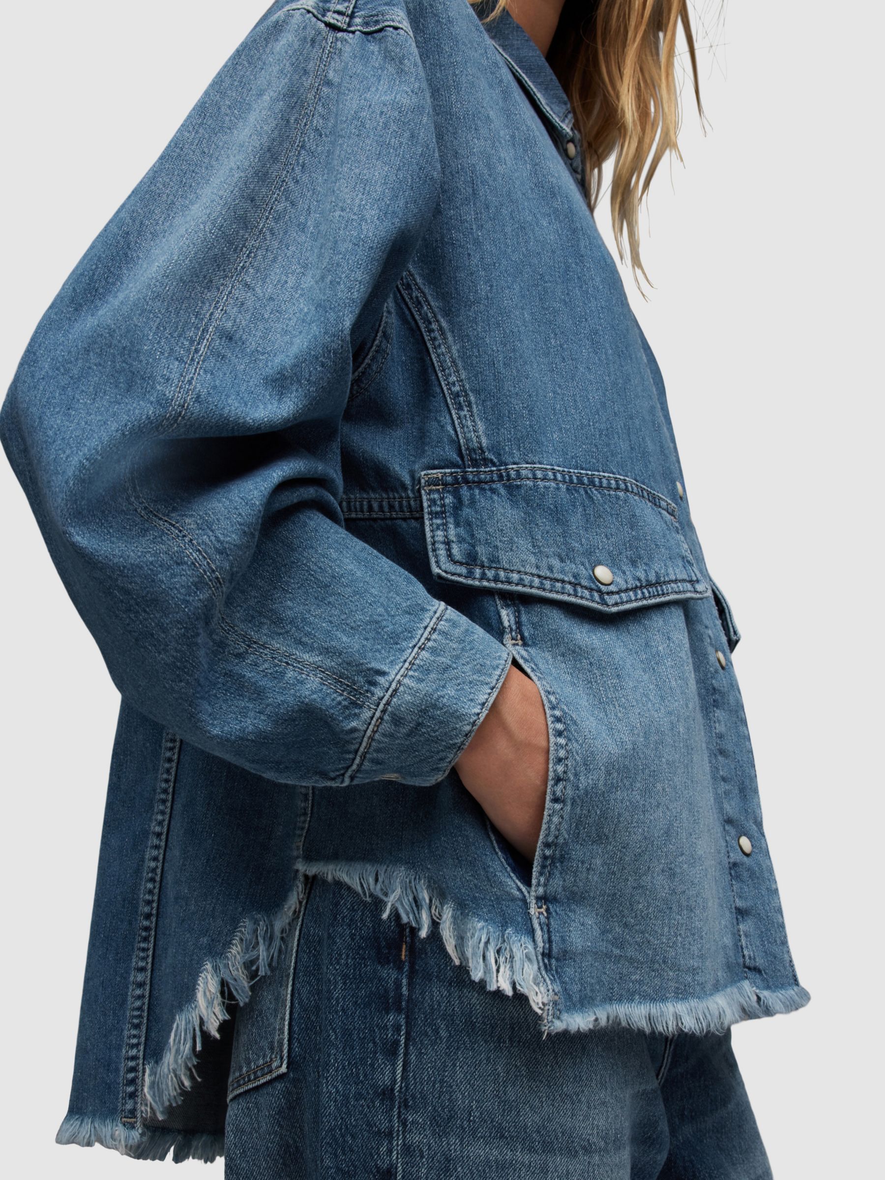 AllSaints Hettie Oversized Denim Shacket, Indigo Blue at John Lewis ...