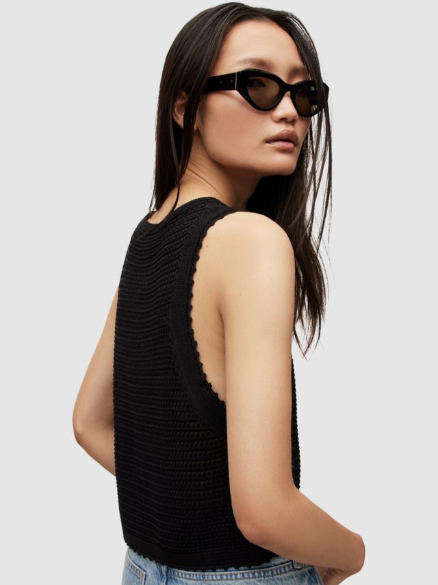 AllSaints Textured Knit Mesh Top, Black, XS