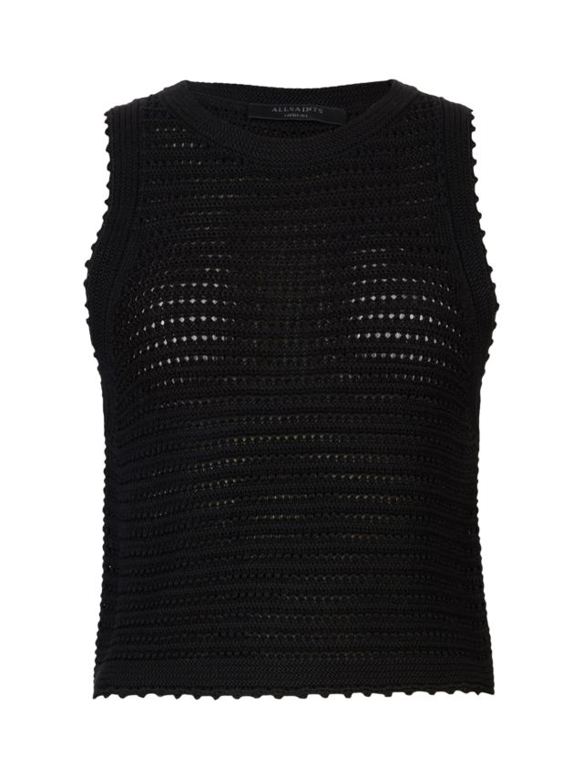 AllSaints Textured Knit Mesh Top, Black, XS