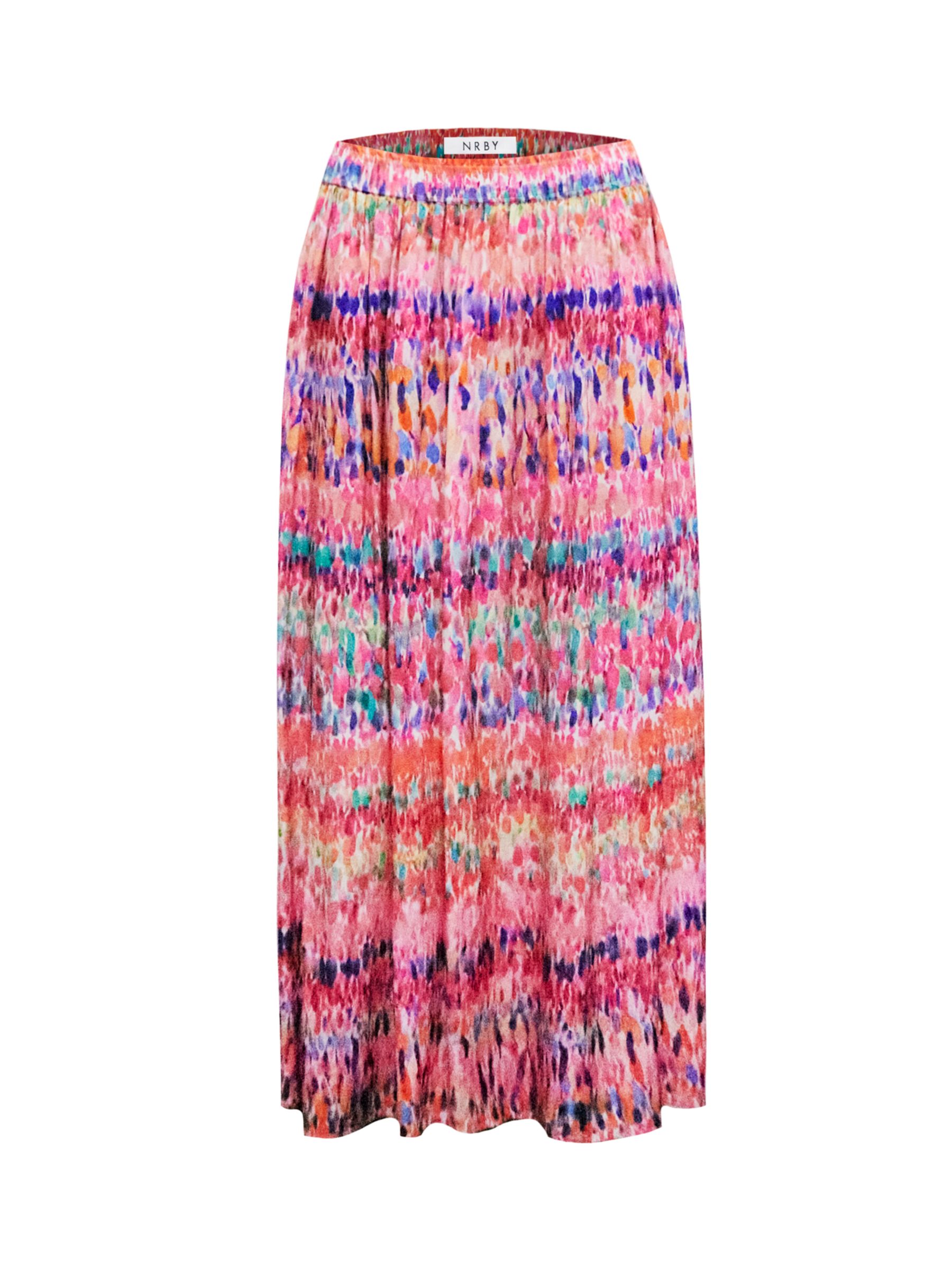 NRBY Karina Silk Watercolour Splash Midi Skirt, Pink/Multi